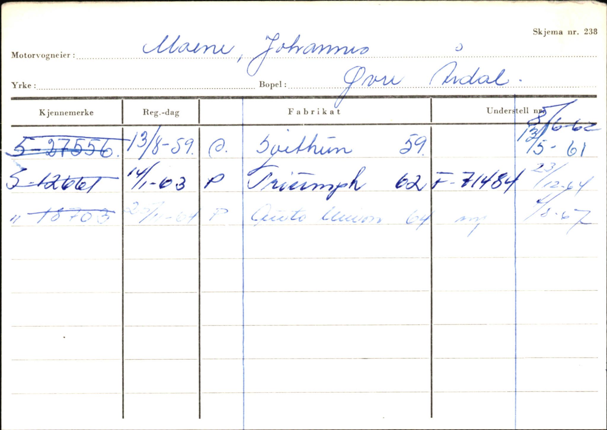 Statens vegvesen, Sogn og Fjordane vegkontor, SAB/A-5301/4/F/L0145: Registerkort Vågsøy S-Å. Årdal I-P, 1945-1975, p. 1816