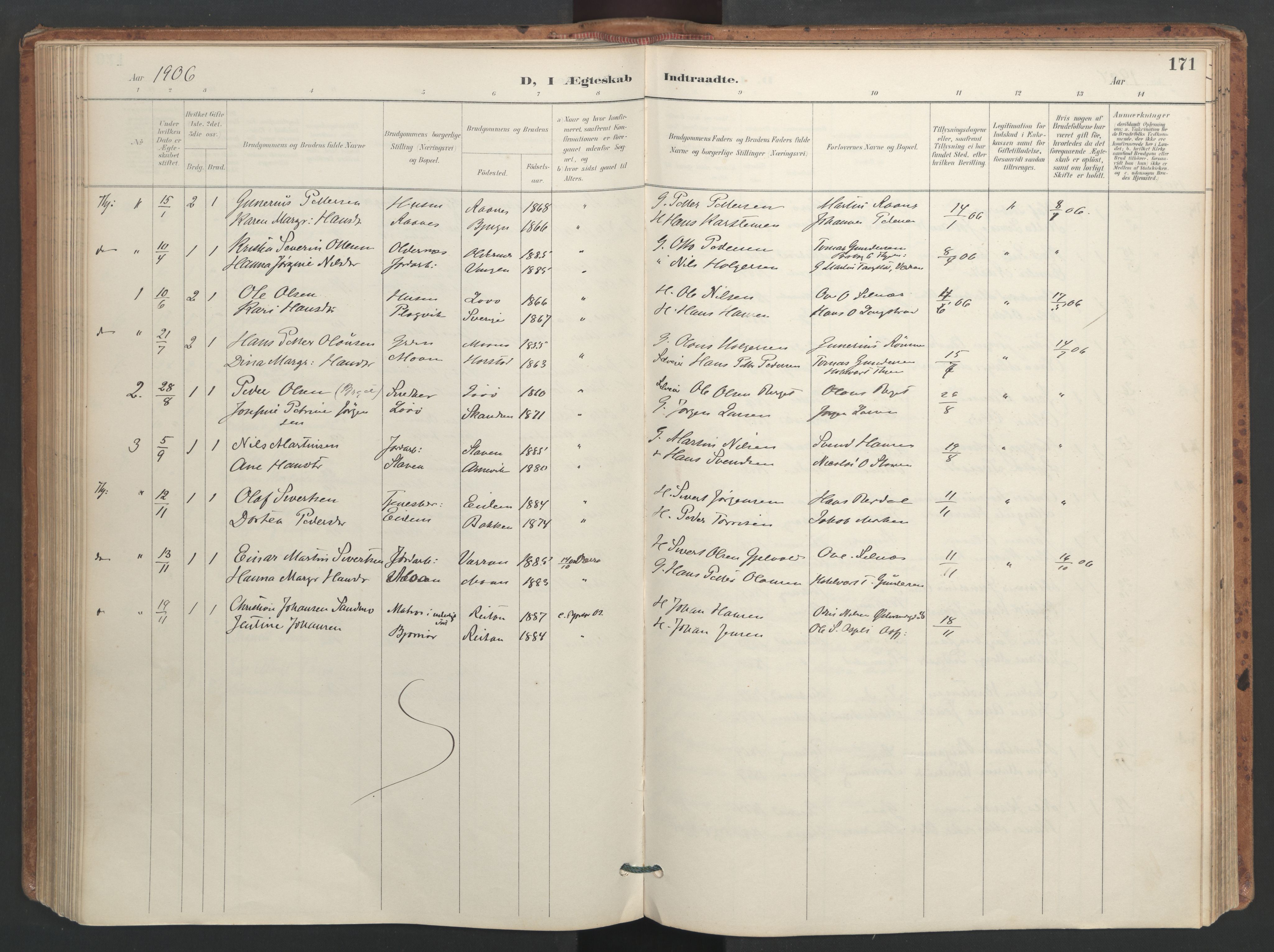 Ministerialprotokoller, klokkerbøker og fødselsregistre - Sør-Trøndelag, AV/SAT-A-1456/655/L0681: Parish register (official) no. 655A10, 1895-1907, p. 171