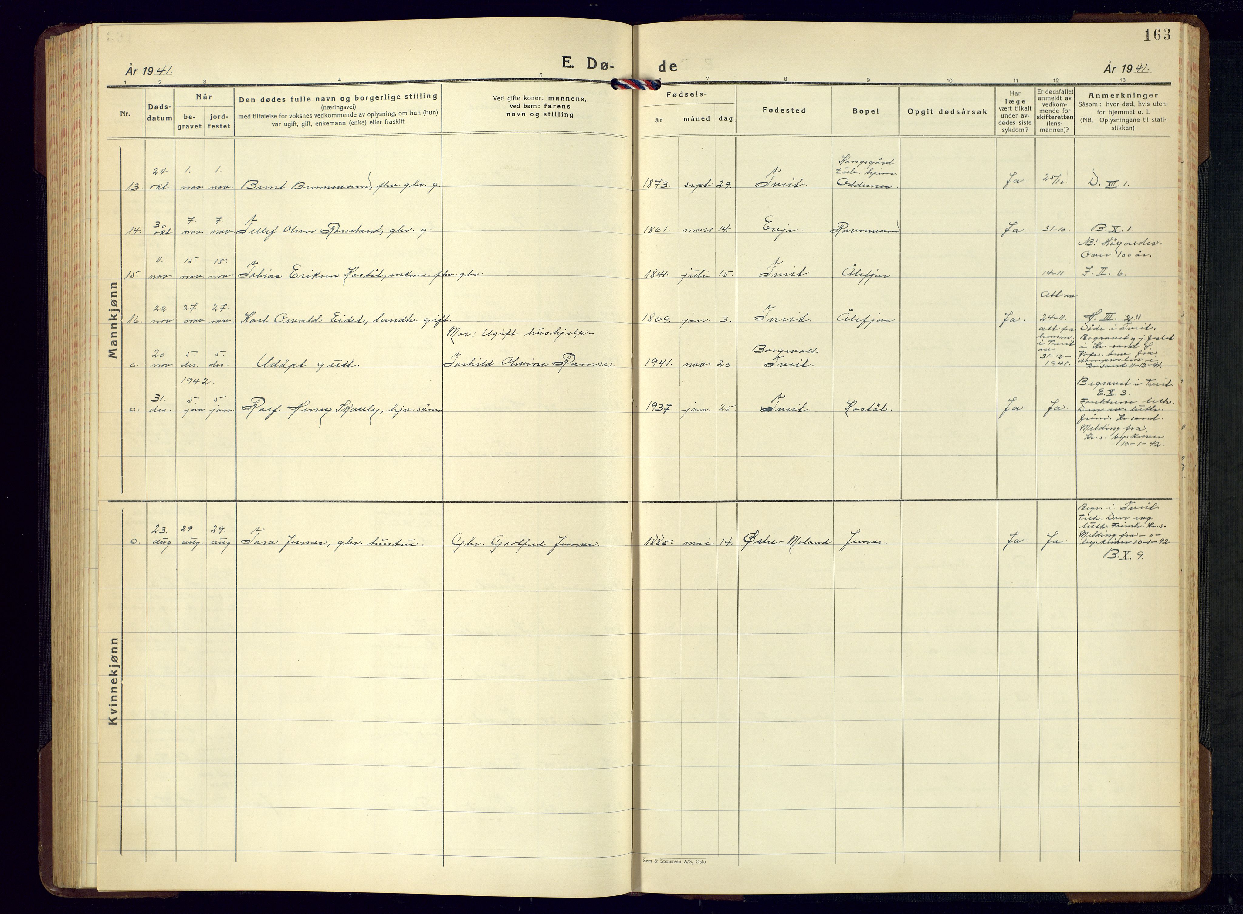 Tveit sokneprestkontor, AV/SAK-1111-0043/F/Fb/L0006: Parish register (copy) no. B-6, 1941-1962, p. 163