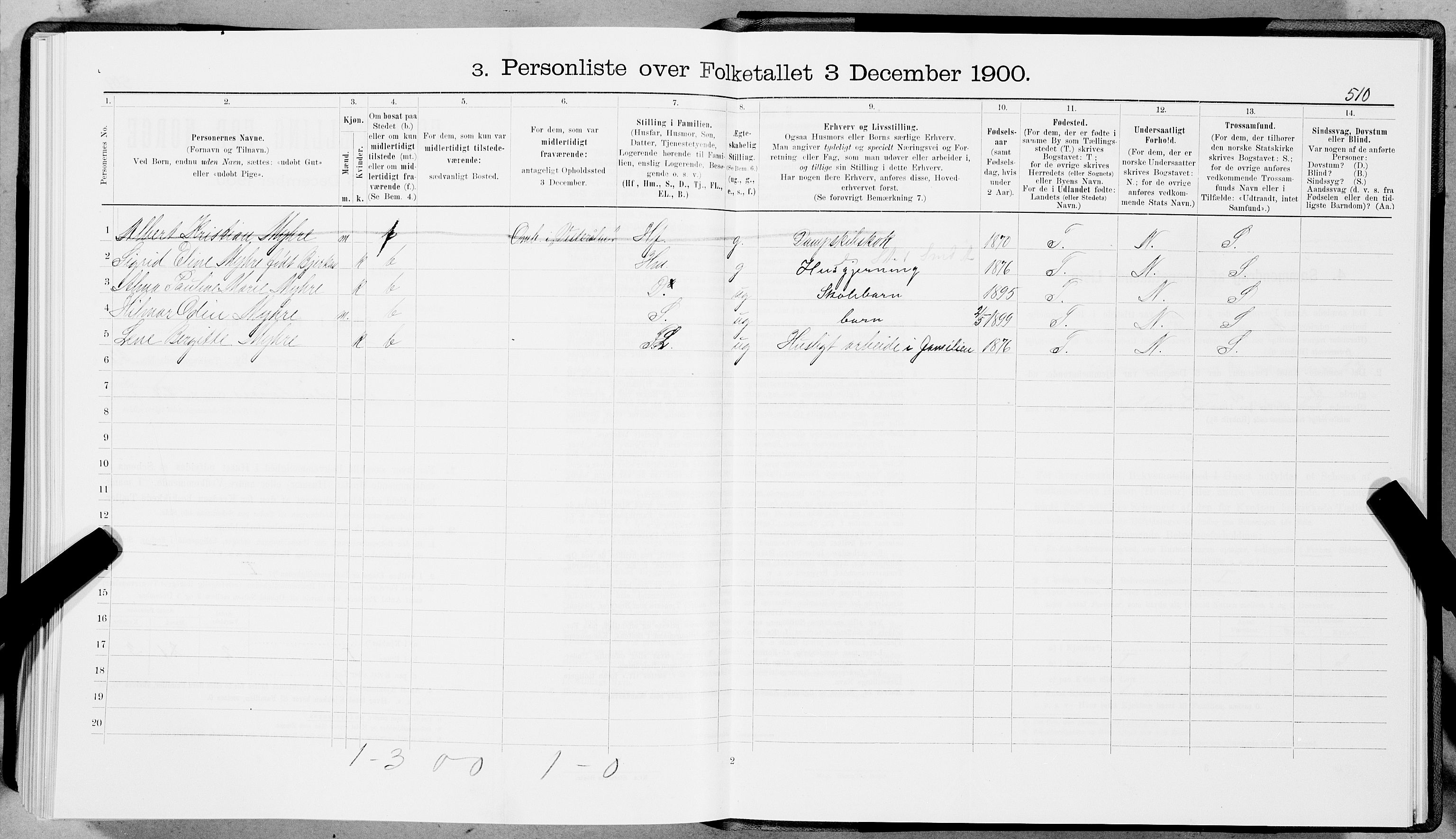 SAT, 1900 census for Trondheim, 1900, p. 12283