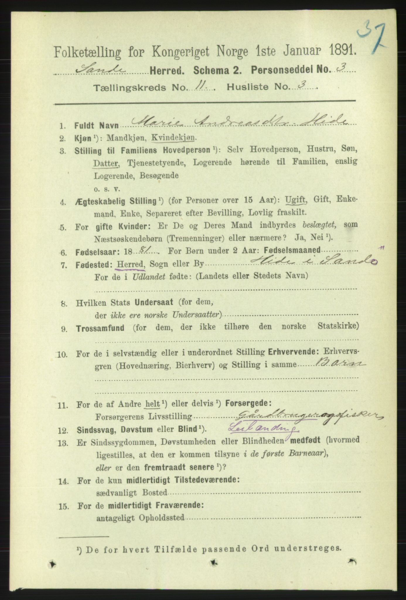 RA, 1891 census for 1514 Sande, 1891, p. 1970