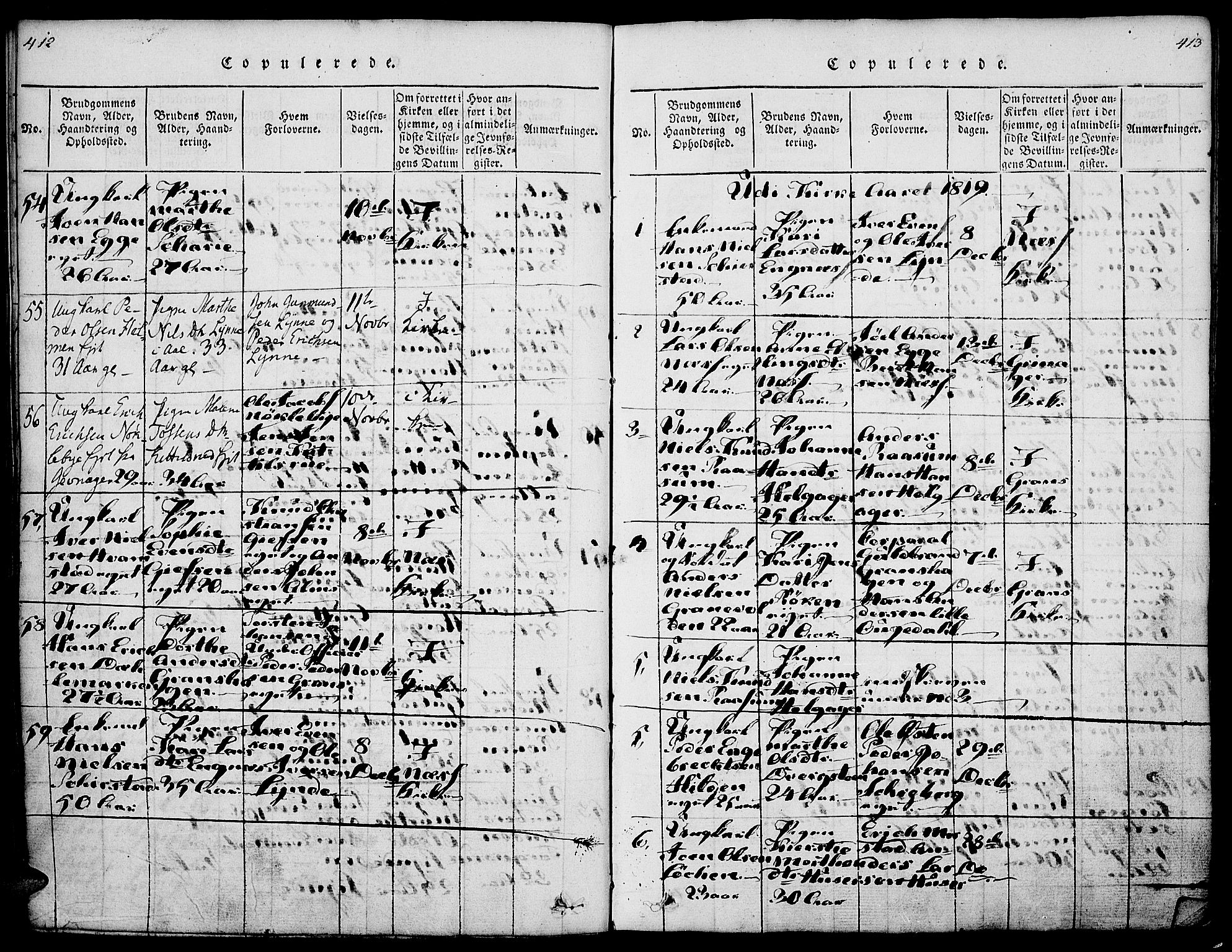 Gran prestekontor, SAH/PREST-112/H/Ha/Haa/L0009: Parish register (official) no. 9, 1815-1824, p. 412-413