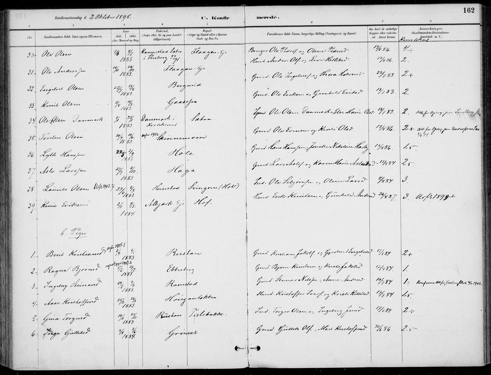 Sigdal kirkebøker, AV/SAKO-A-245/F/Fb/L0001: Parish register (official) no. II 1, 1888-1900, p. 162