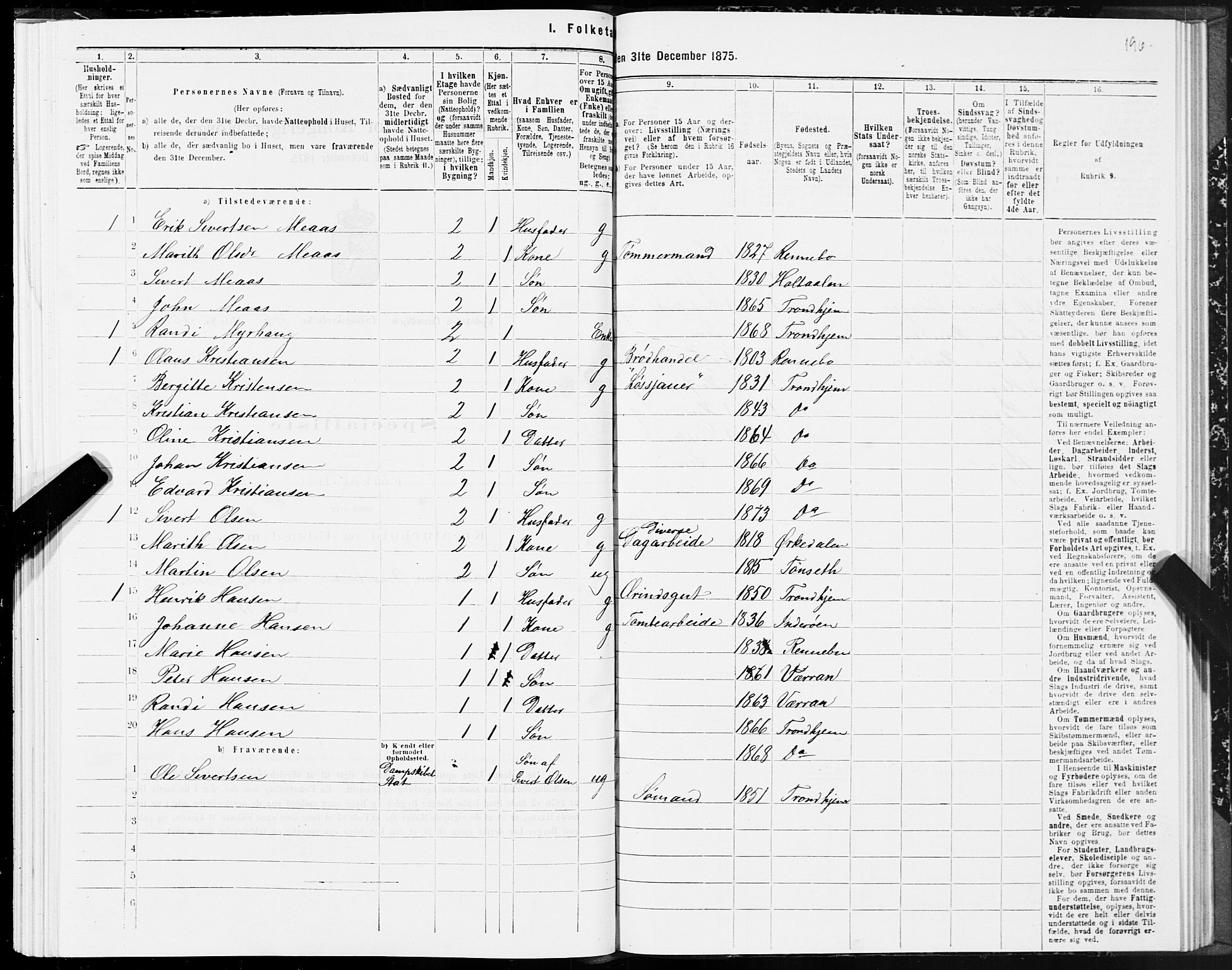 SAT, 1875 census for 1601 Trondheim, 1875, p. 8196
