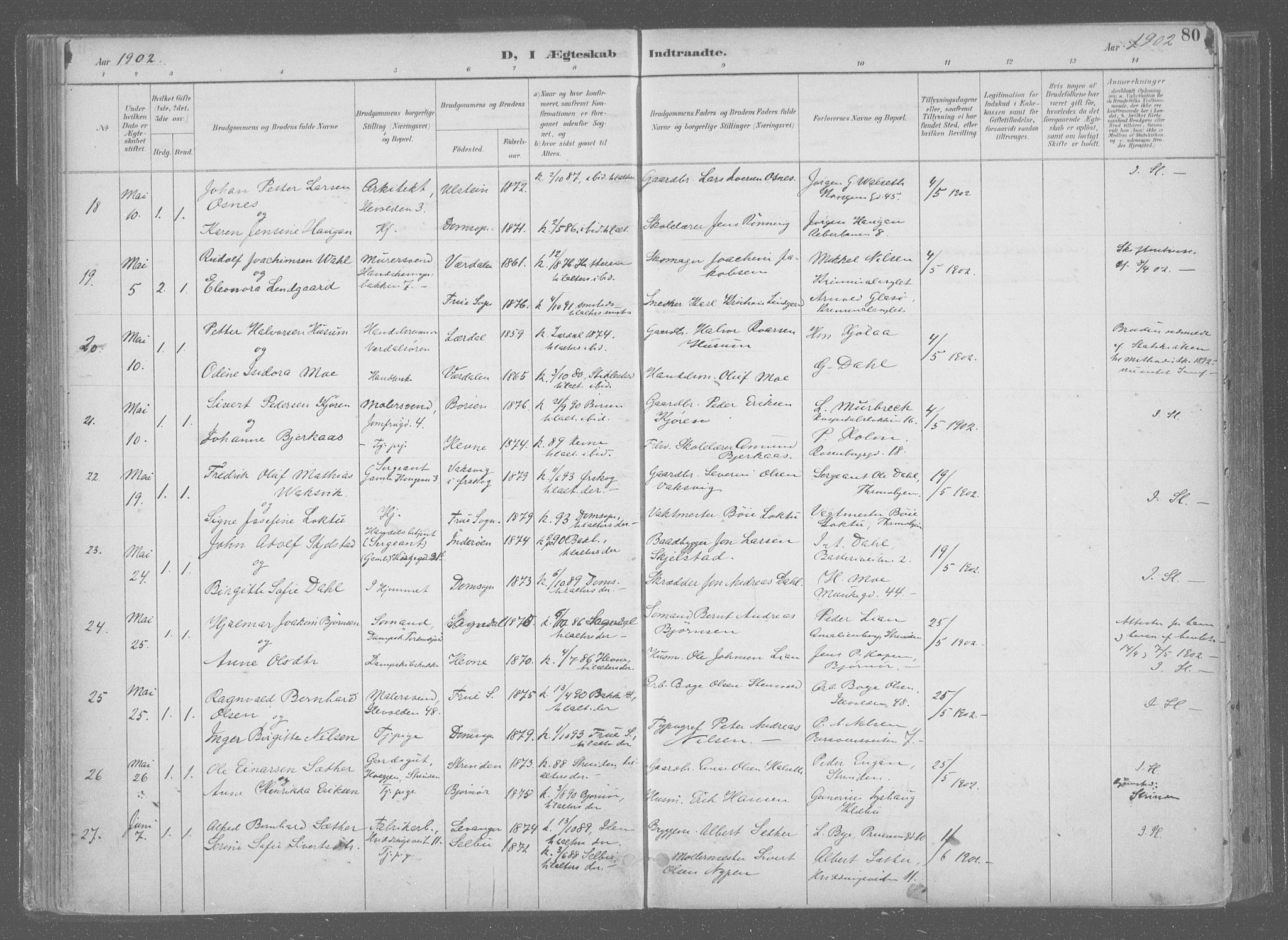 Ministerialprotokoller, klokkerbøker og fødselsregistre - Sør-Trøndelag, SAT/A-1456/601/L0064: Parish register (official) no. 601A31, 1891-1911, p. 80