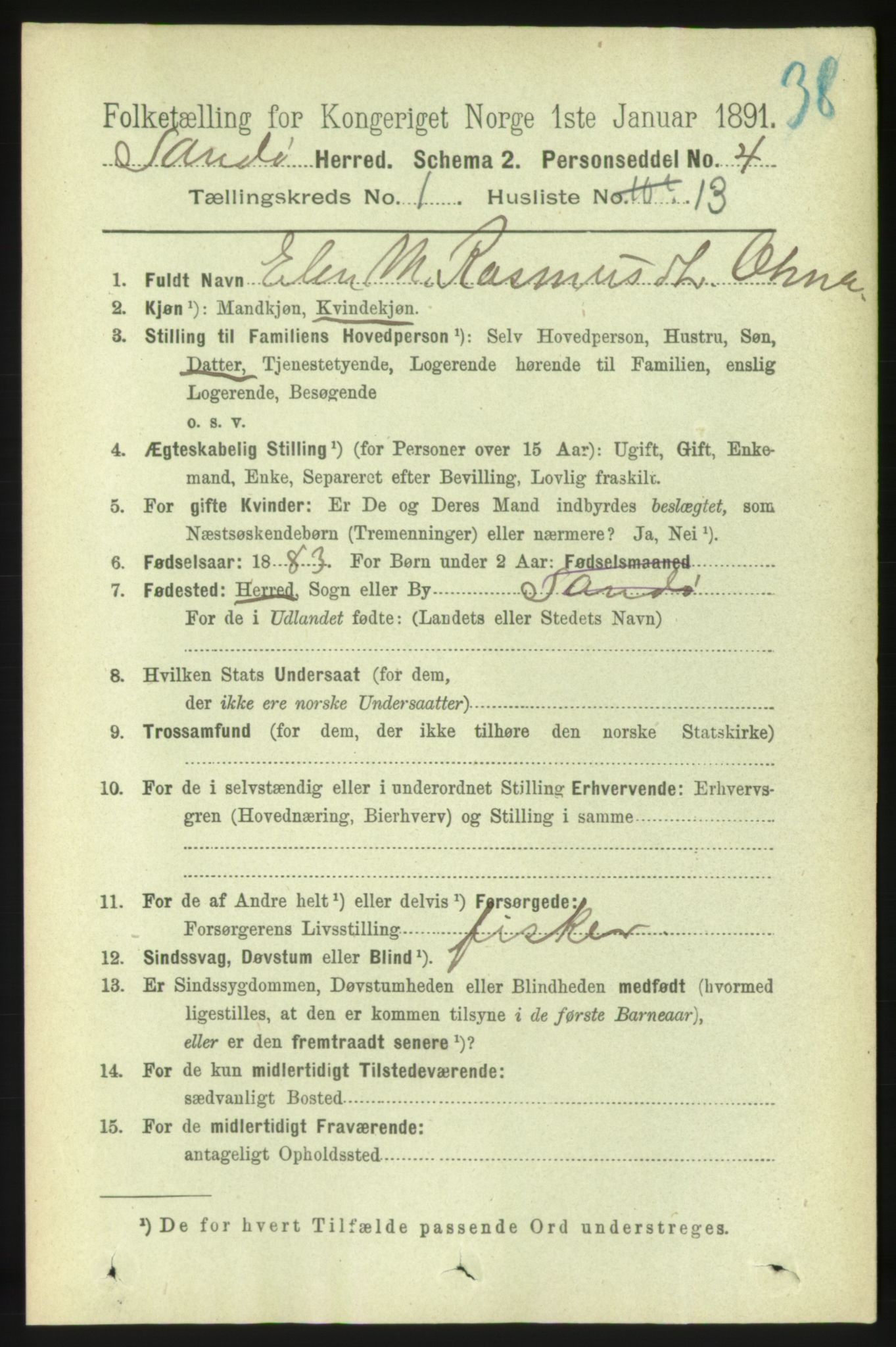 RA, 1891 census for 1546 Sandøy, 1891, p. 138