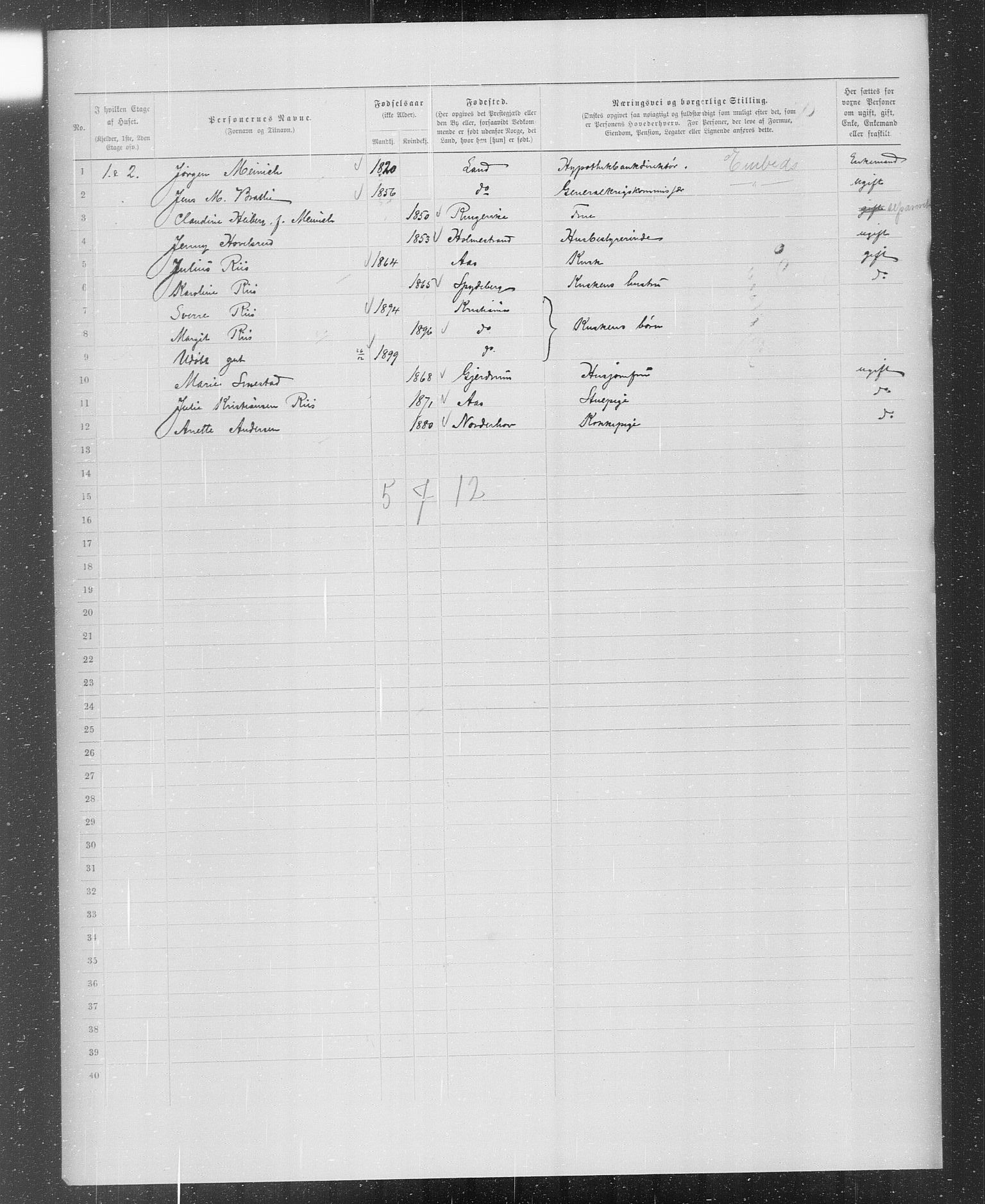 OBA, Municipal Census 1899 for Kristiania, 1899, p. 872