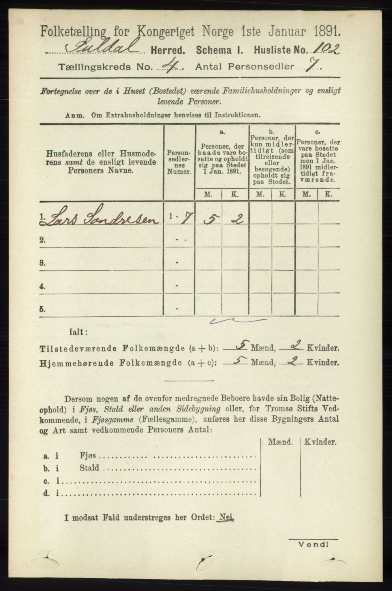 RA, 1891 census for 1134 Suldal, 1891, p. 858