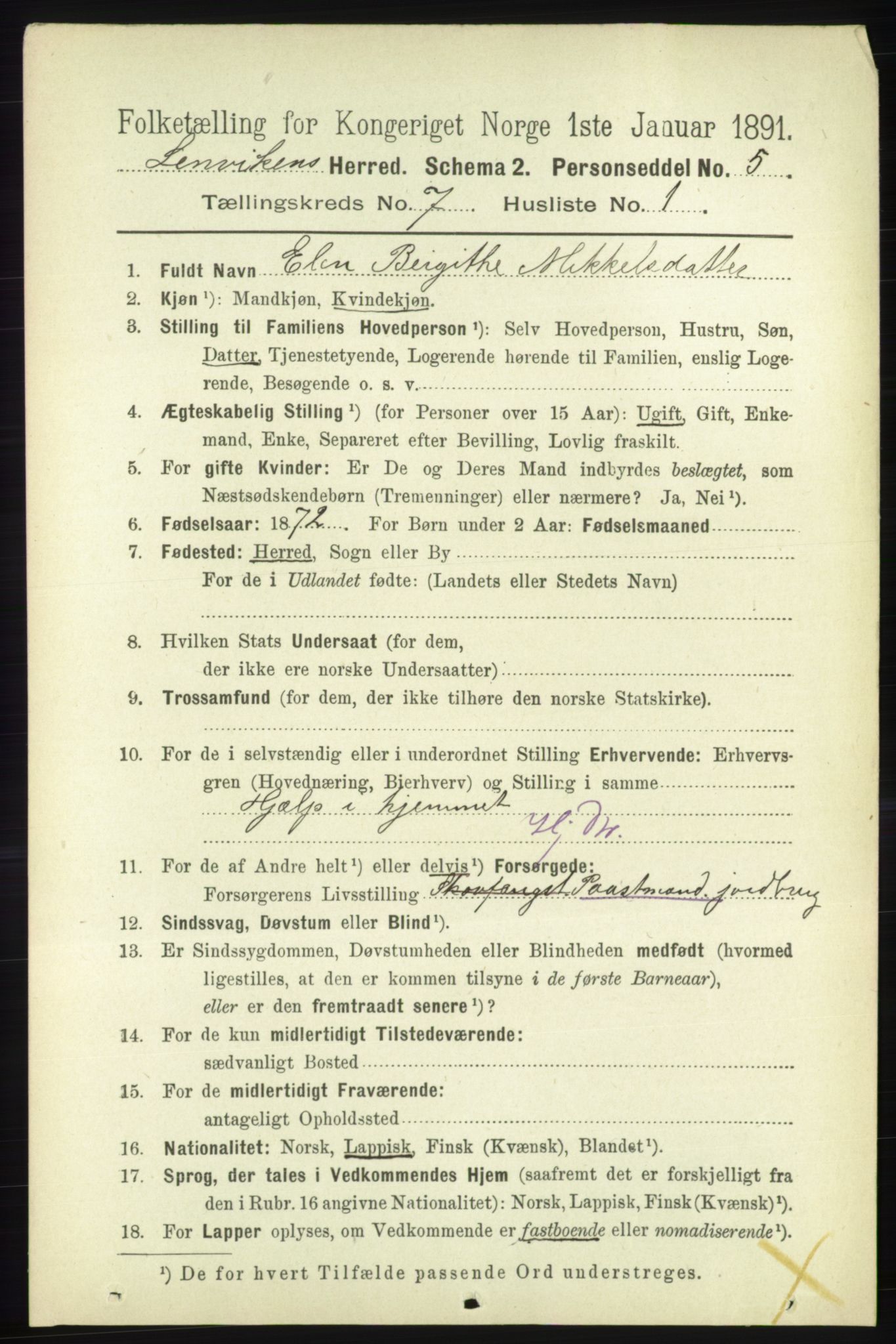 RA, 1891 census for 1931 Lenvik, 1891, p. 3787