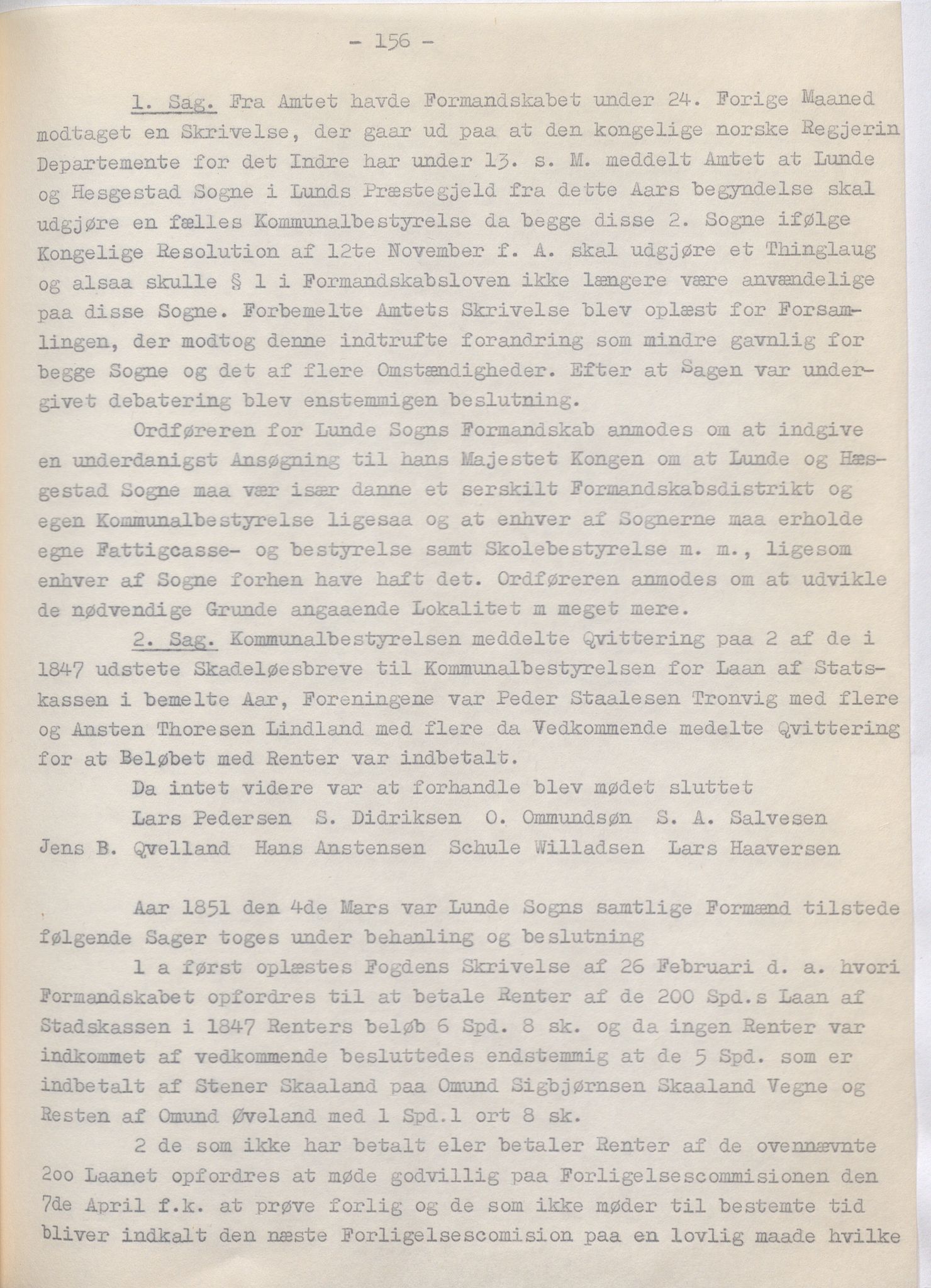 Lund kommune - Formannskapet/Formannskapskontoret, IKAR/K-101761/A/Aa/Aaa/L0002: Forhandlingsprotokoll, 1837-1865, p. 156