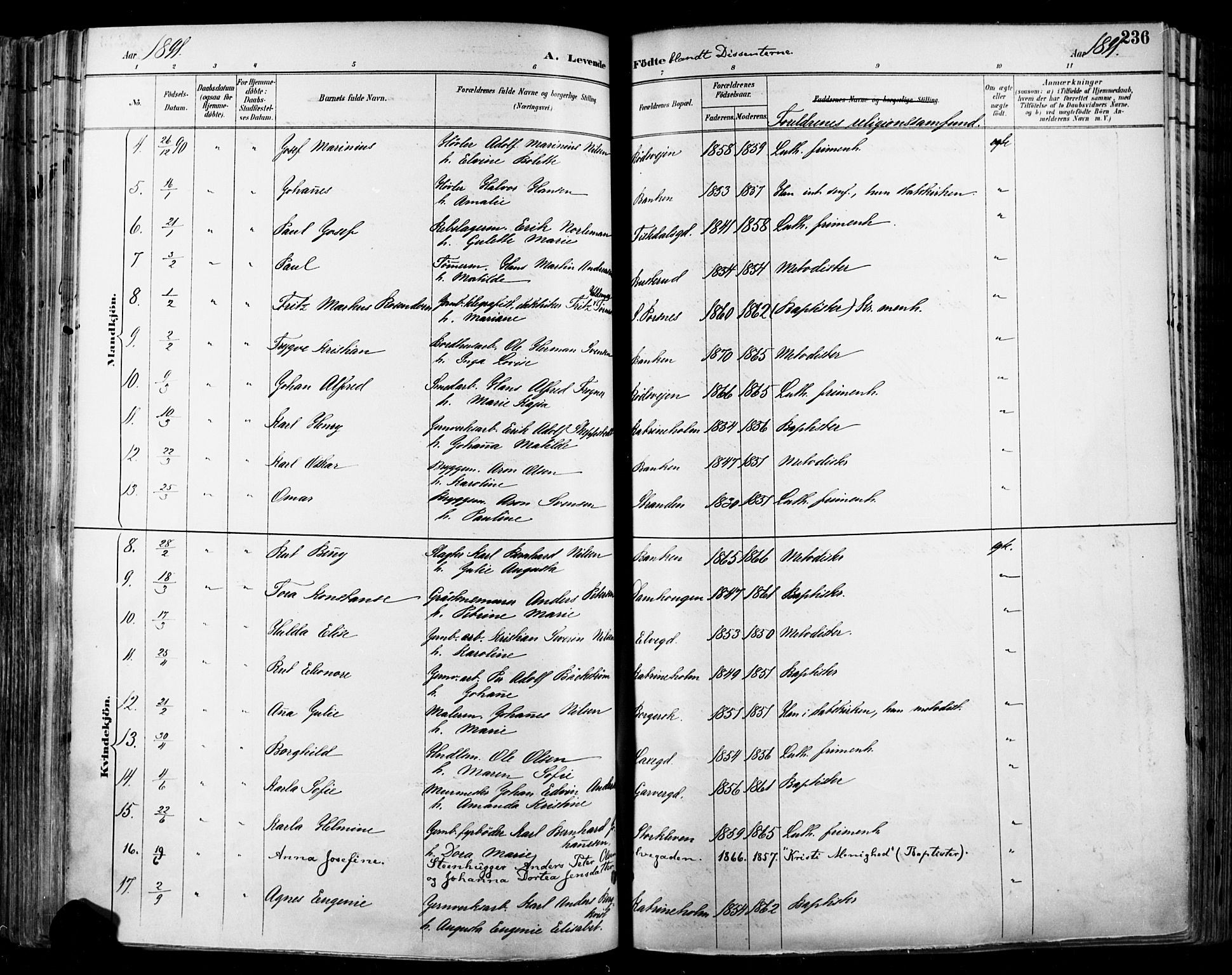 Halden prestekontor Kirkebøker, SAO/A-10909/F/Fa/L0013: Parish register (official) no. I 13, 1890-1906, p. 236
