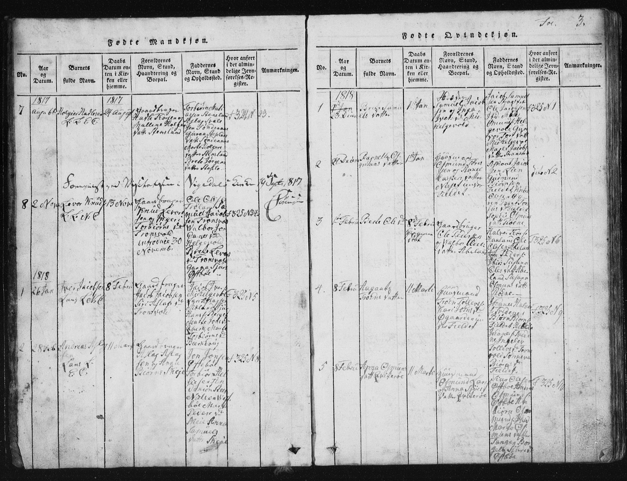 Vikedal sokneprestkontor, SAST/A-101840/01/V: Parish register (copy) no. B 2, 1816-1863, p. 3