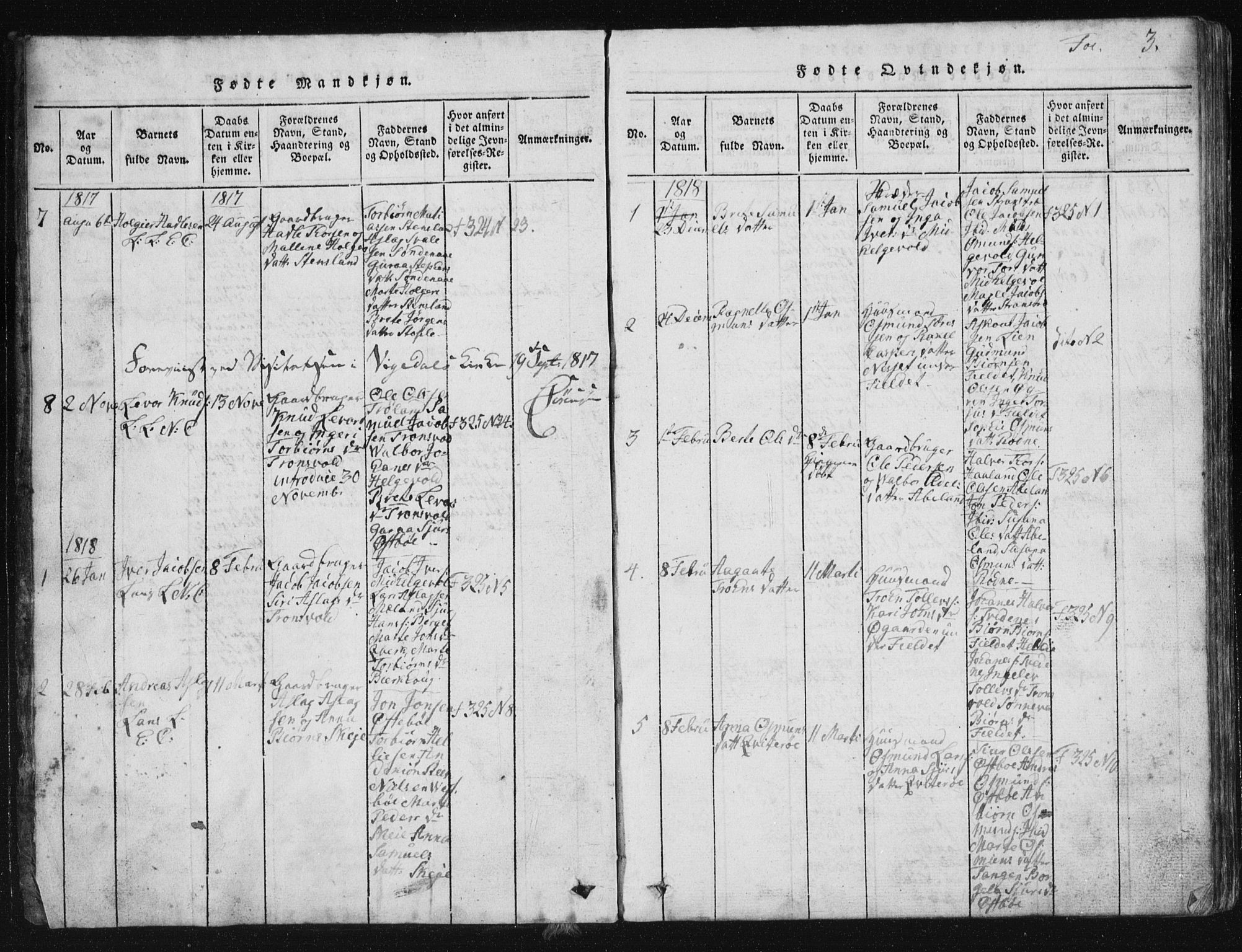 Vikedal sokneprestkontor, AV/SAST-A-101840/01/V: Parish register (copy) no. B 2, 1816-1863, p. 3