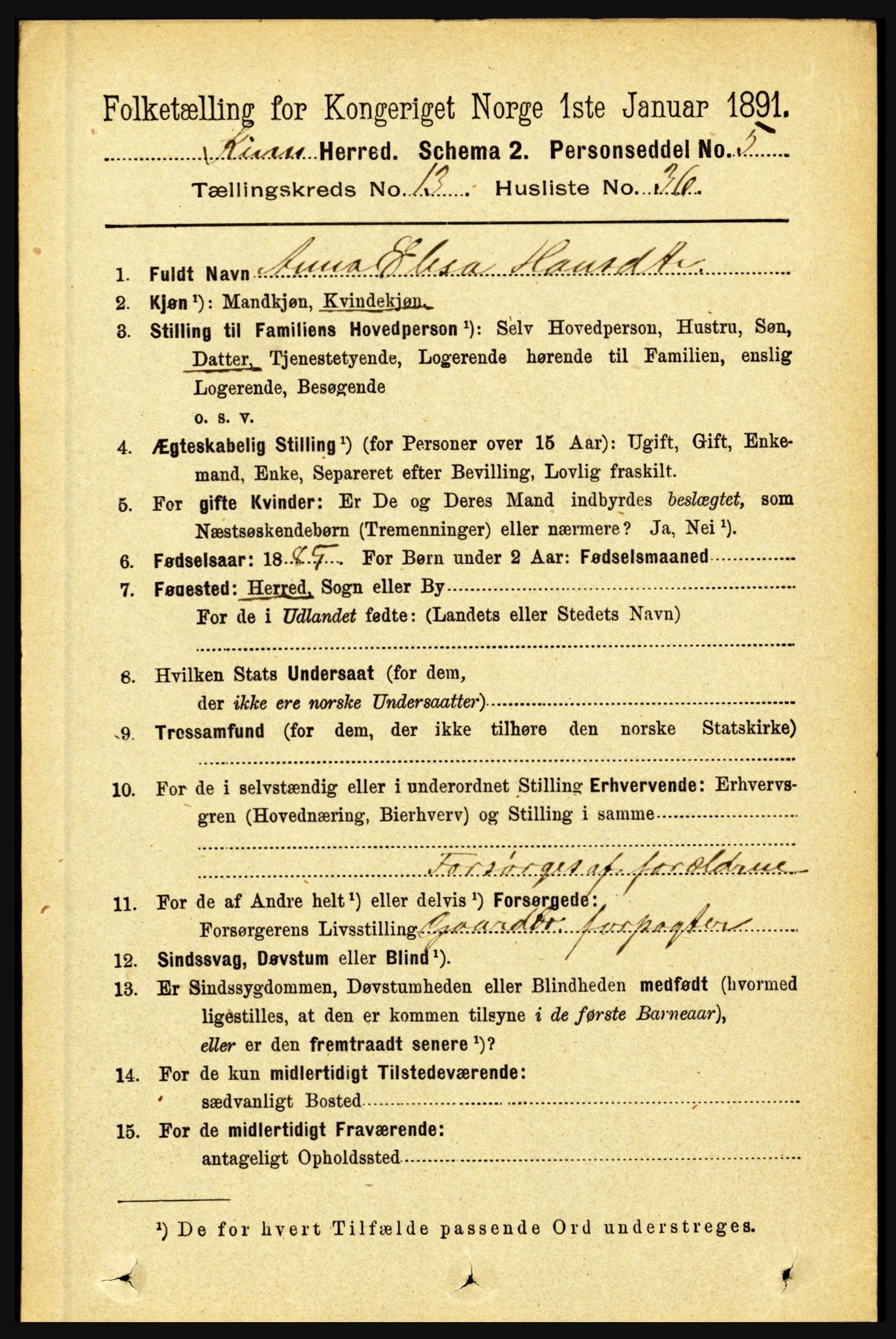 RA, 1891 census for 1437 Kinn, 1891, p. 5306