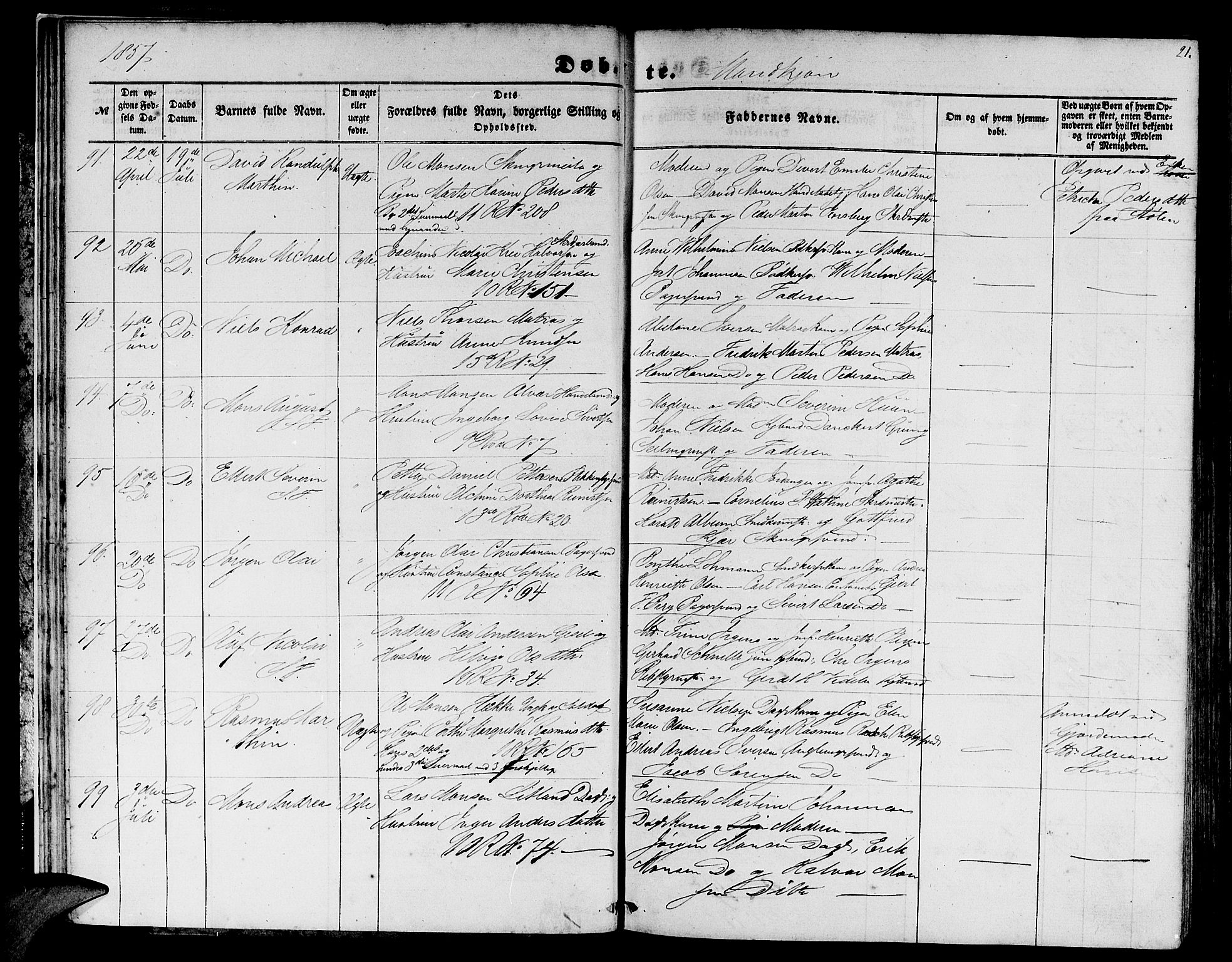 Domkirken sokneprestembete, SAB/A-74801/H/Hab/L0011: Parish register (copy) no. B 4, 1856-1862, p. 21
