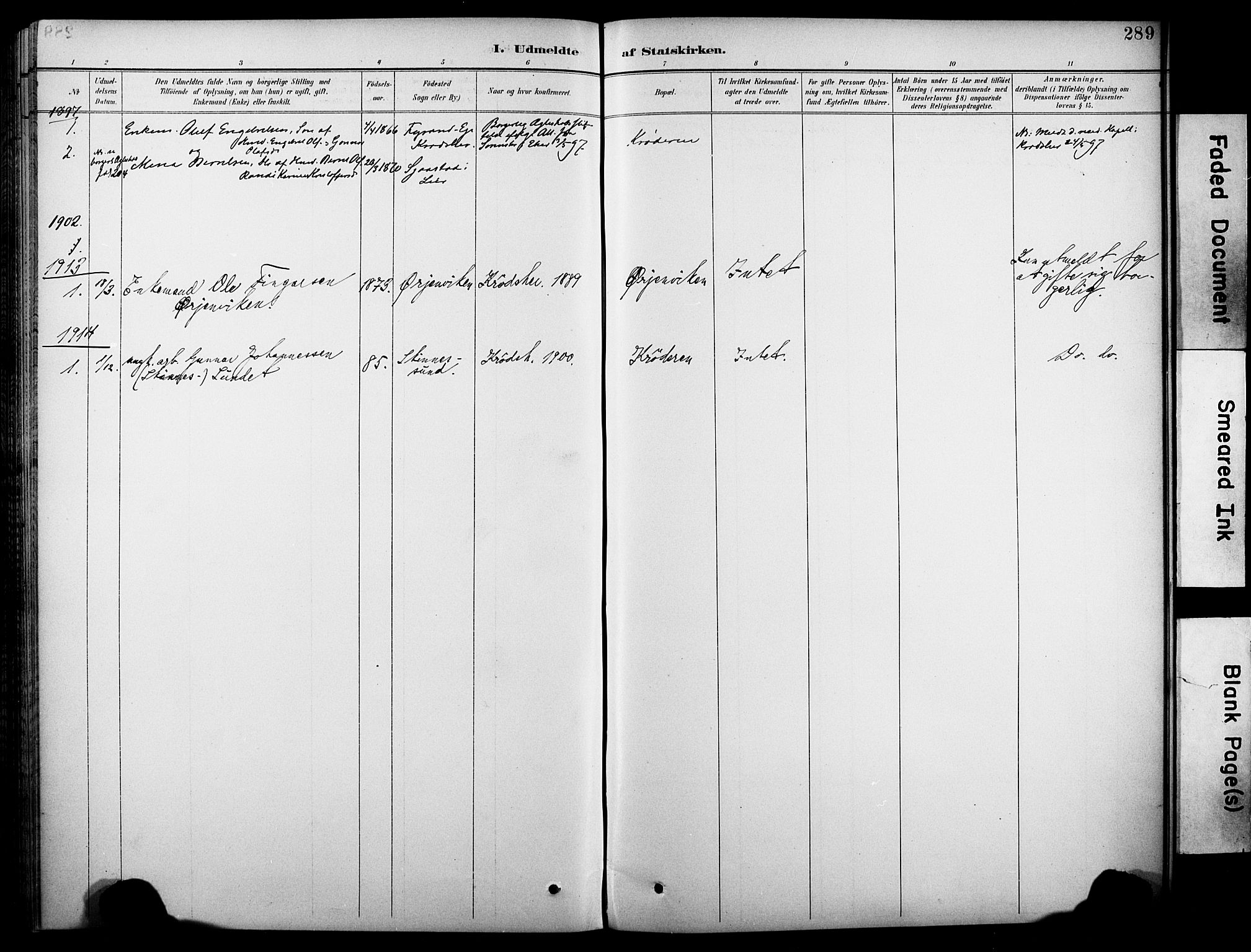 Krødsherad kirkebøker, SAKO/A-19/G/Ga/L0002: Parish register (copy) no. 2, 1894-1918, p. 289