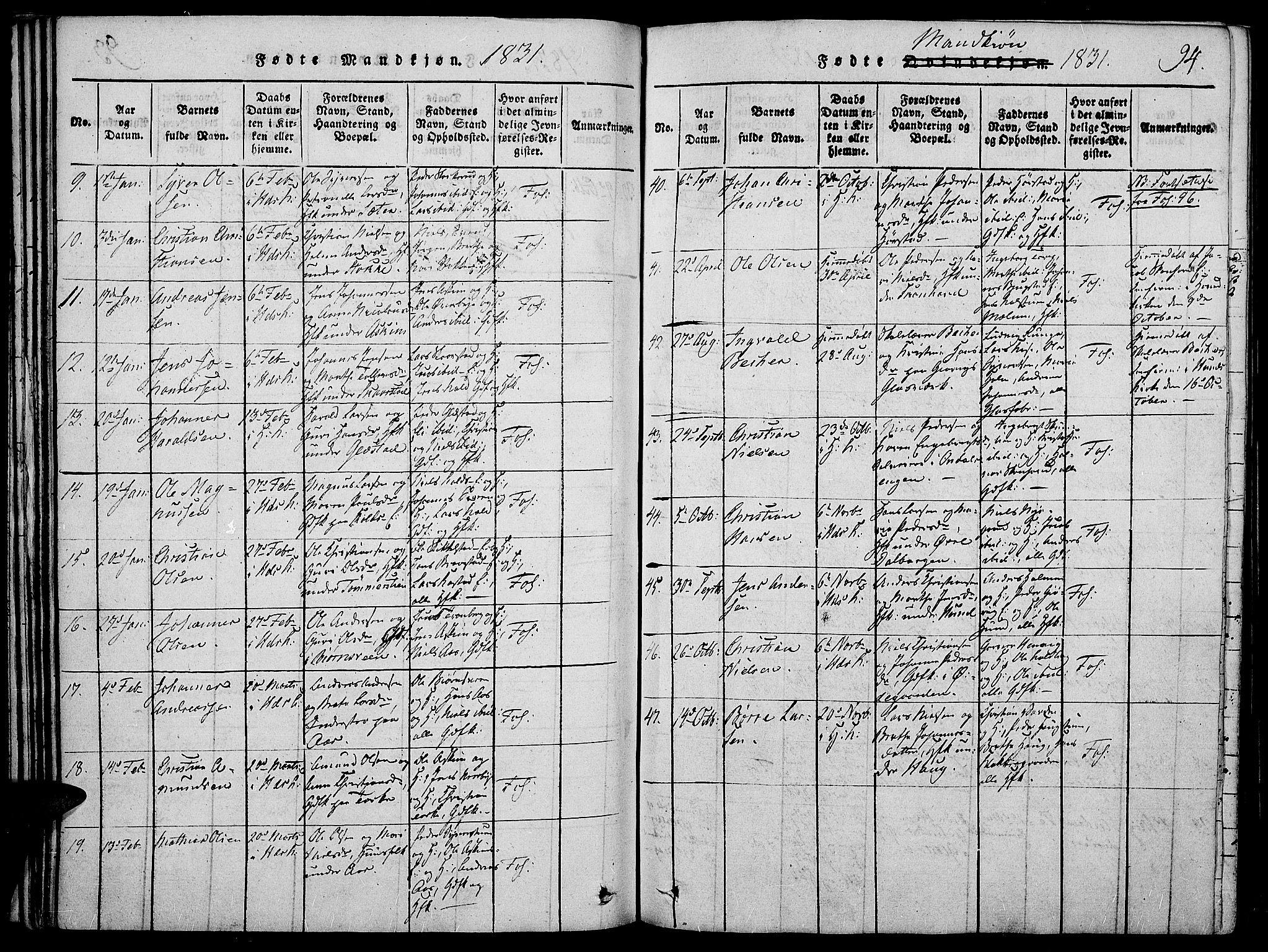 Vardal prestekontor, SAH/PREST-100/H/Ha/Haa/L0004: Parish register (official) no. 4, 1814-1831, p. 94