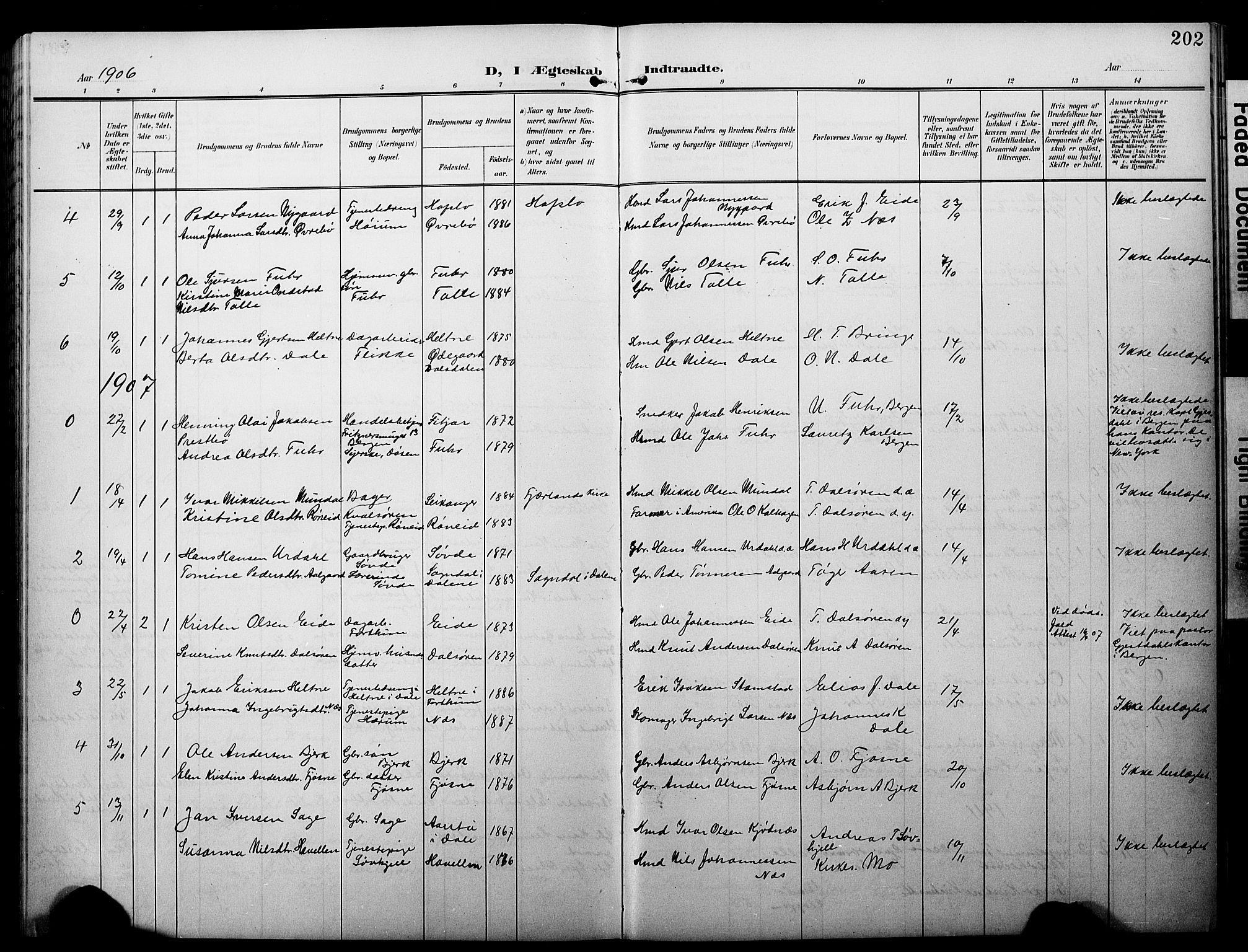 Luster sokneprestembete, SAB/A-81101/H/Hab/Haba/L0001: Parish register (copy) no. A 1, 1903-1930, p. 202