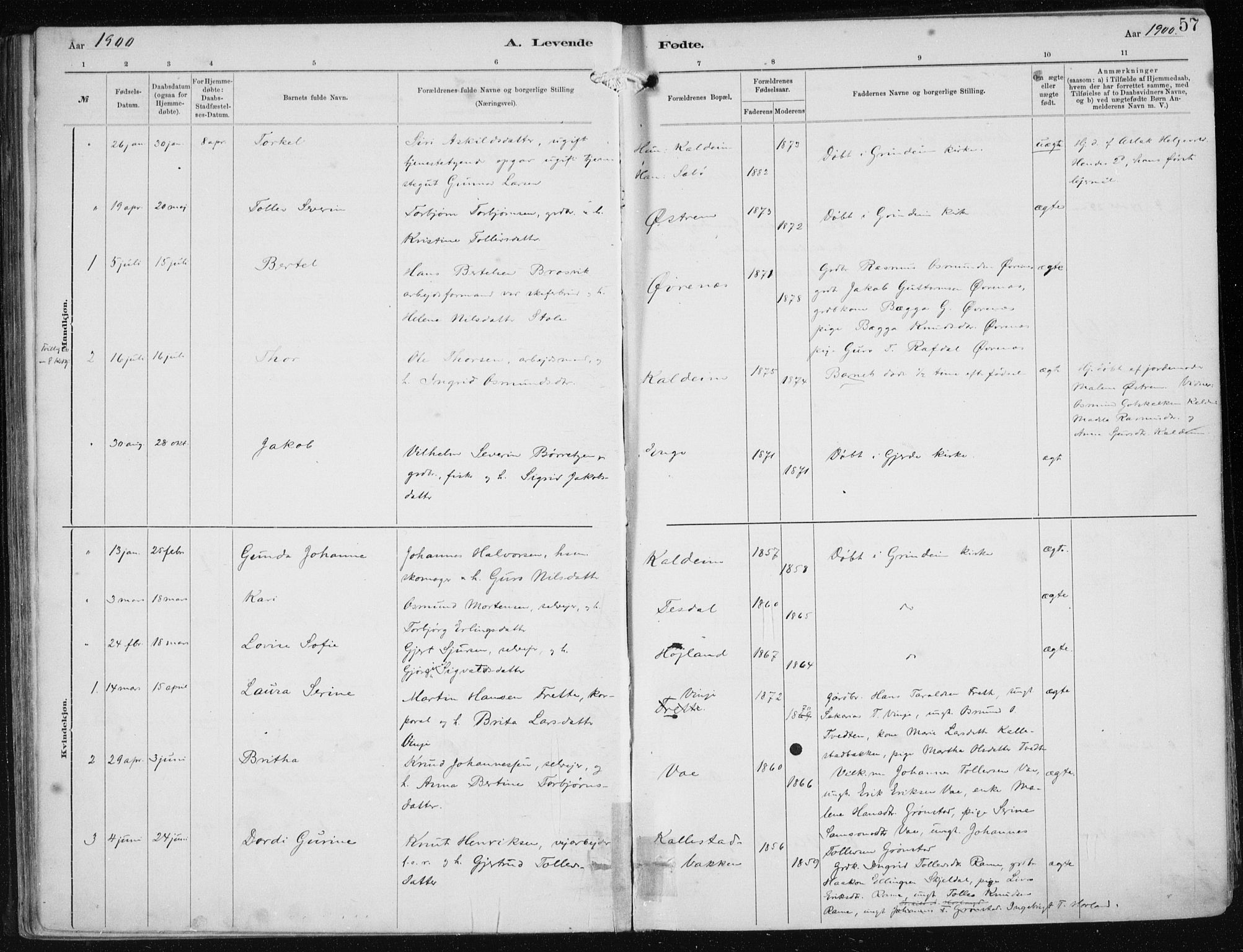 Etne sokneprestembete, SAB/A-75001/H/Haa: Parish register (official) no. B  1, 1879-1919, p. 57