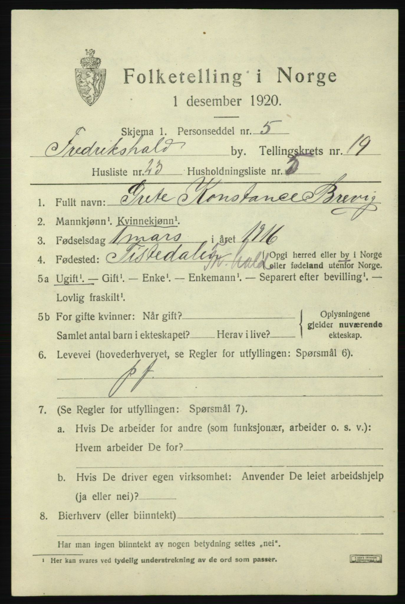 SAO, 1920 census for Fredrikshald, 1920, p. 28790
