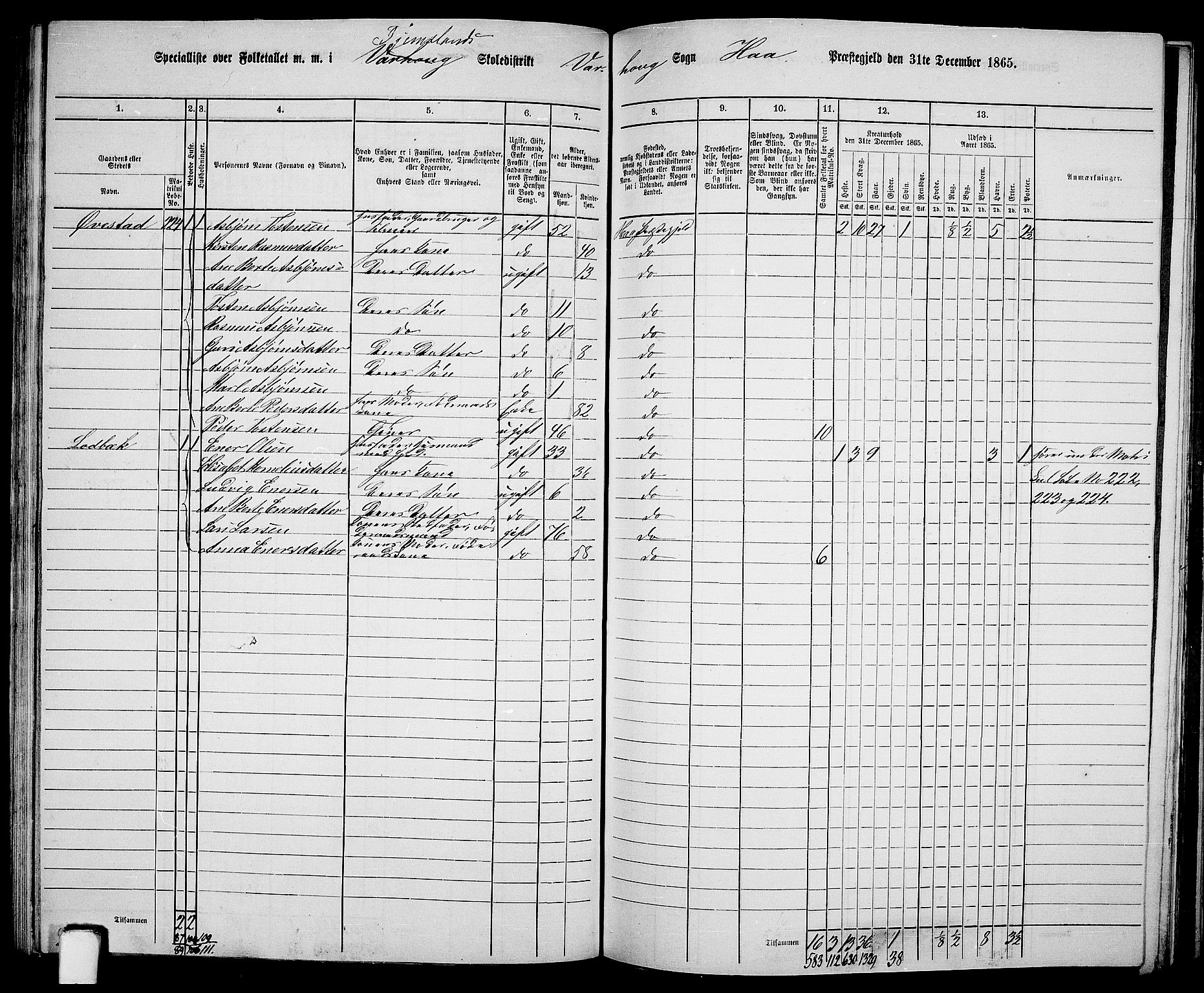 RA, 1865 census for Hå, 1865, p. 90