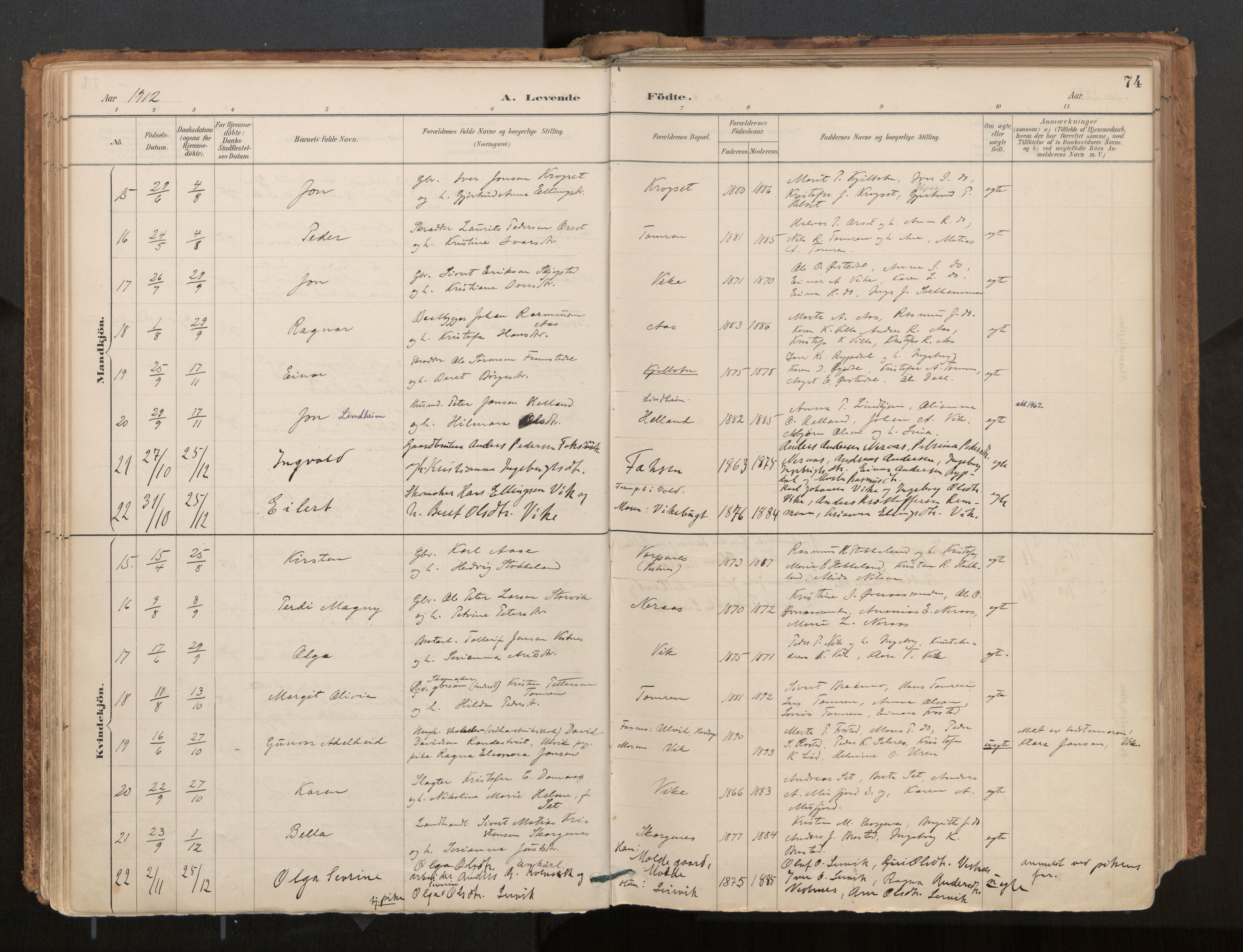 Ministerialprotokoller, klokkerbøker og fødselsregistre - Møre og Romsdal, AV/SAT-A-1454/539/L0531: Parish register (official) no. 539A04, 1887-1913, p. 74