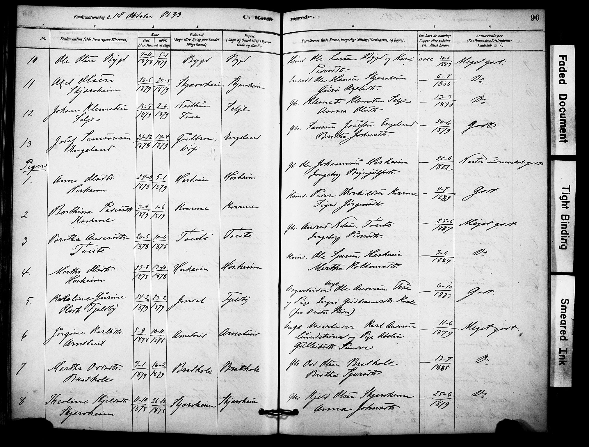 Vossestrand Sokneprestembete, SAB/A-79101/H/Haa: Parish register (official) no. C 1, 1878-1903, p. 96