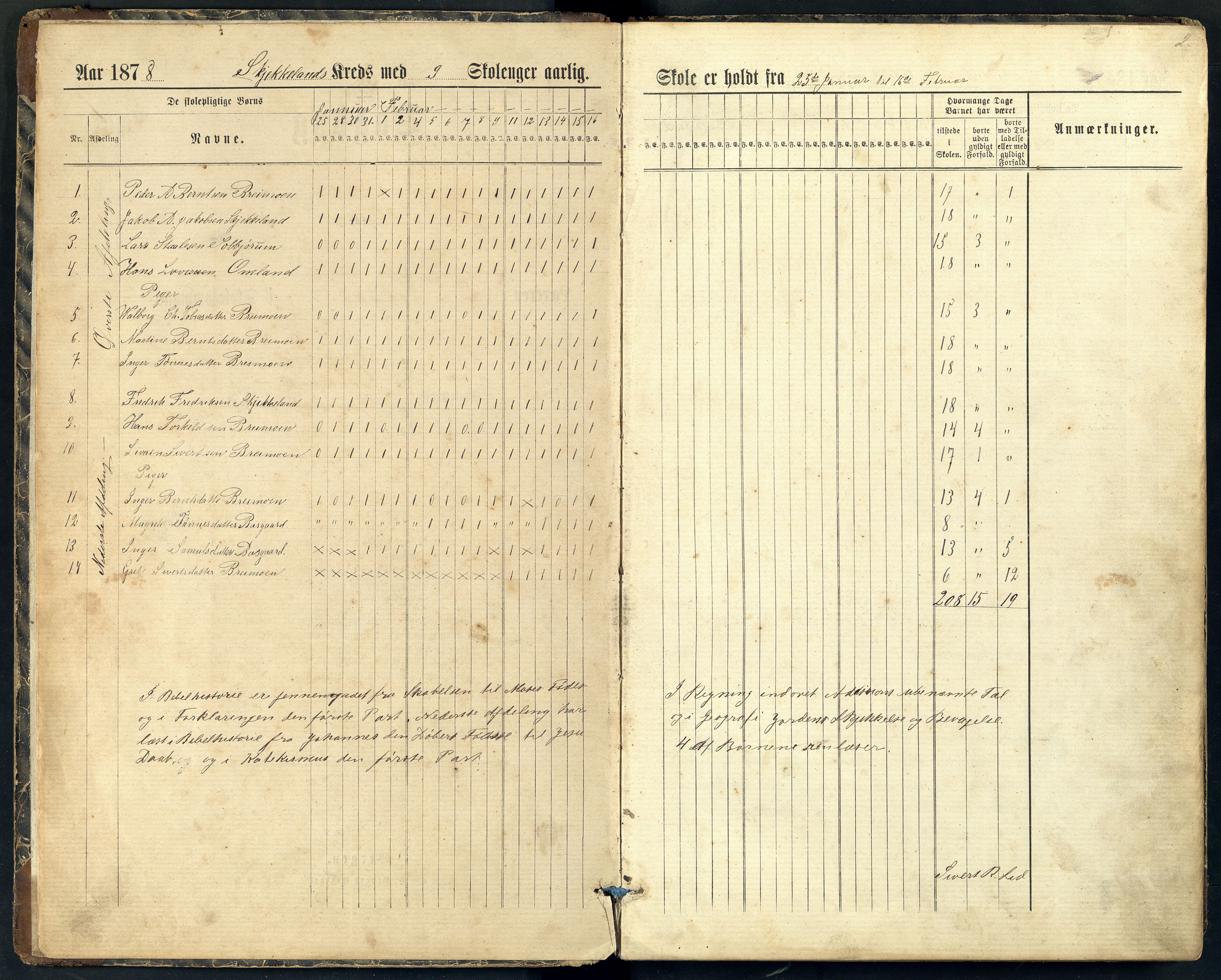 Kvinesdal kommune - Førland Skole, ARKSOR/1037KG553/I/L0001: Dagbok. Også for skolene Lid, Moi, Sandvatn, Gausdal, Sjekkeland, 1878-1891