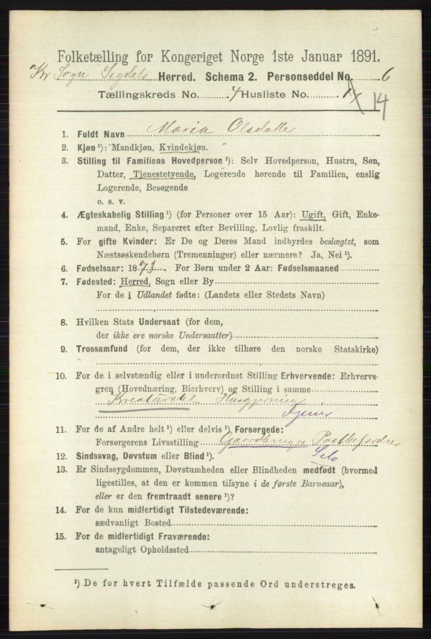 RA, 1891 census for 0621 Sigdal, 1891, p. 6090