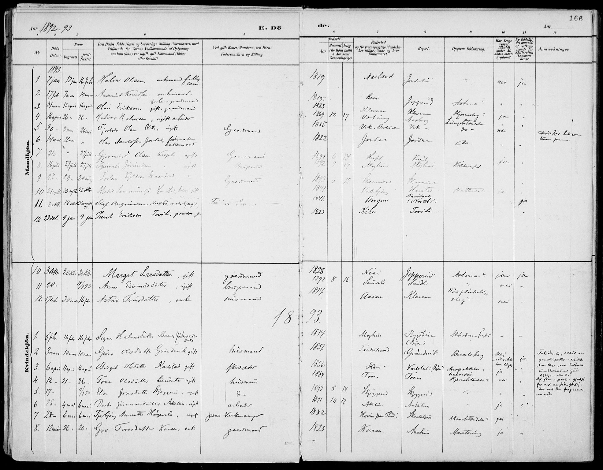 Fyresdal kirkebøker, SAKO/A-263/F/Fa/L0007: Parish register (official) no. I 7, 1887-1914, p. 166