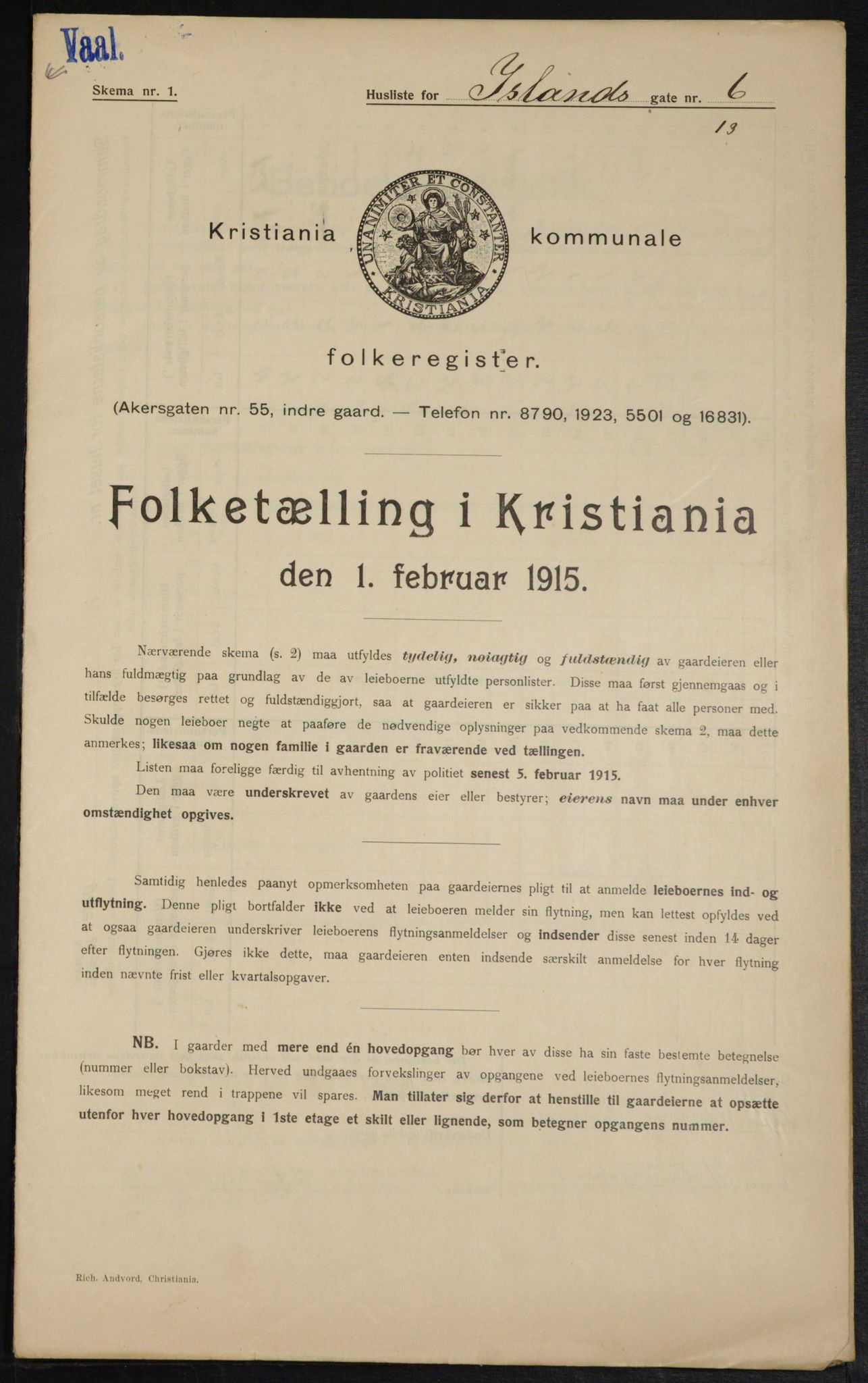 OBA, Municipal Census 1915 for Kristiania, 1915, p. 43967