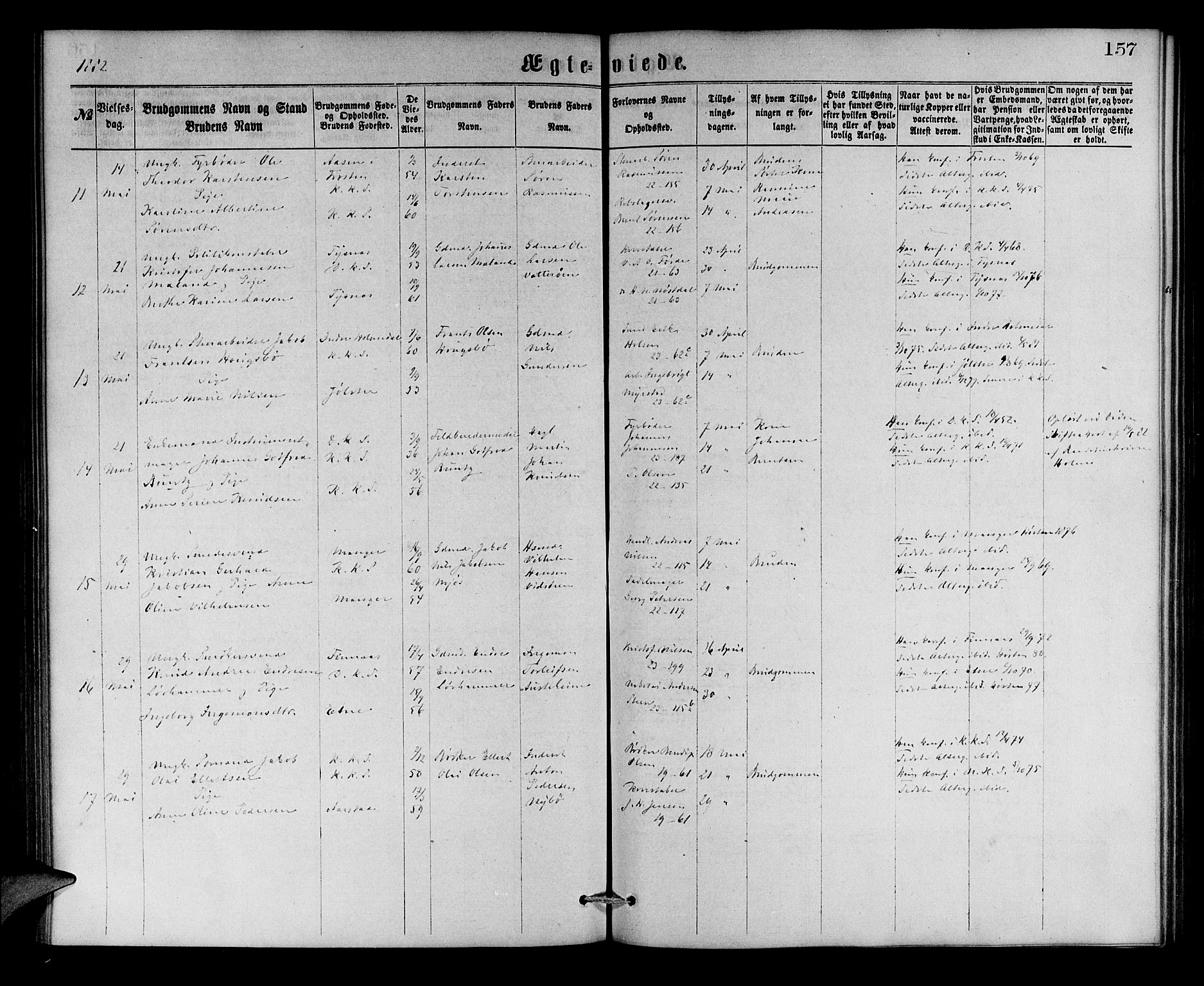 Korskirken sokneprestembete, SAB/A-76101/H/Hab: Parish register (copy) no. D 2, 1867-1886, p. 157