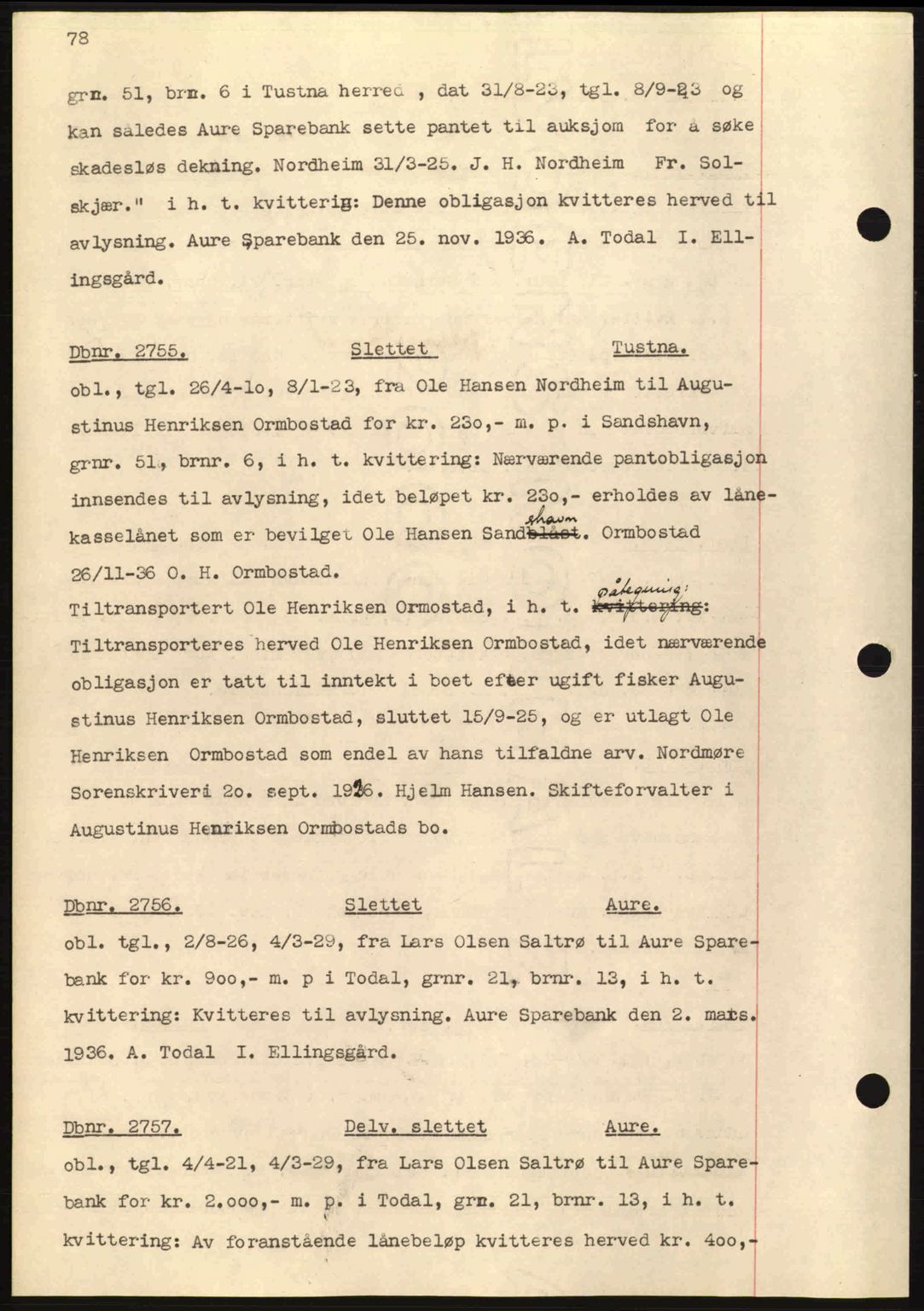 Nordmøre sorenskriveri, AV/SAT-A-4132/1/2/2Ca: Mortgage book no. C80, 1936-1939, Diary no: : 2755/1936