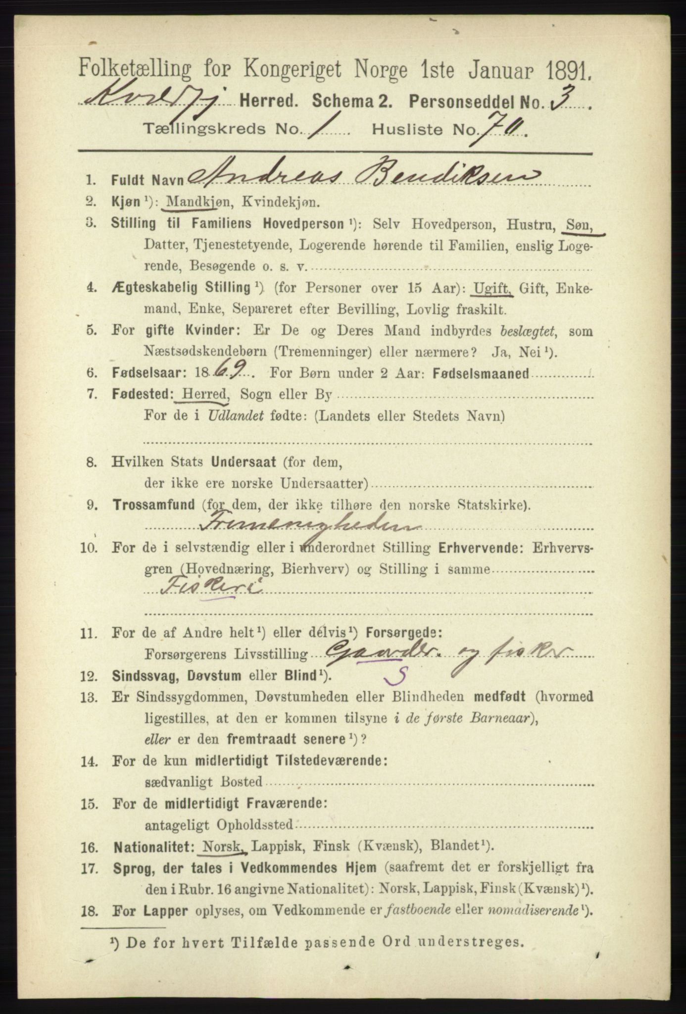 RA, 1891 census for 1911 Kvæfjord, 1891, p. 587