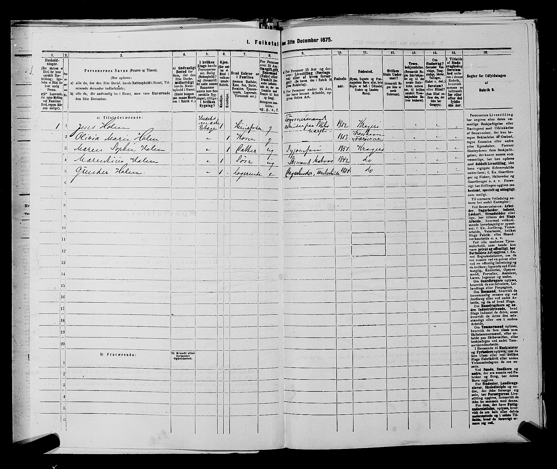 SAKO, 1875 census for 0801P Kragerø, 1875, p. 421