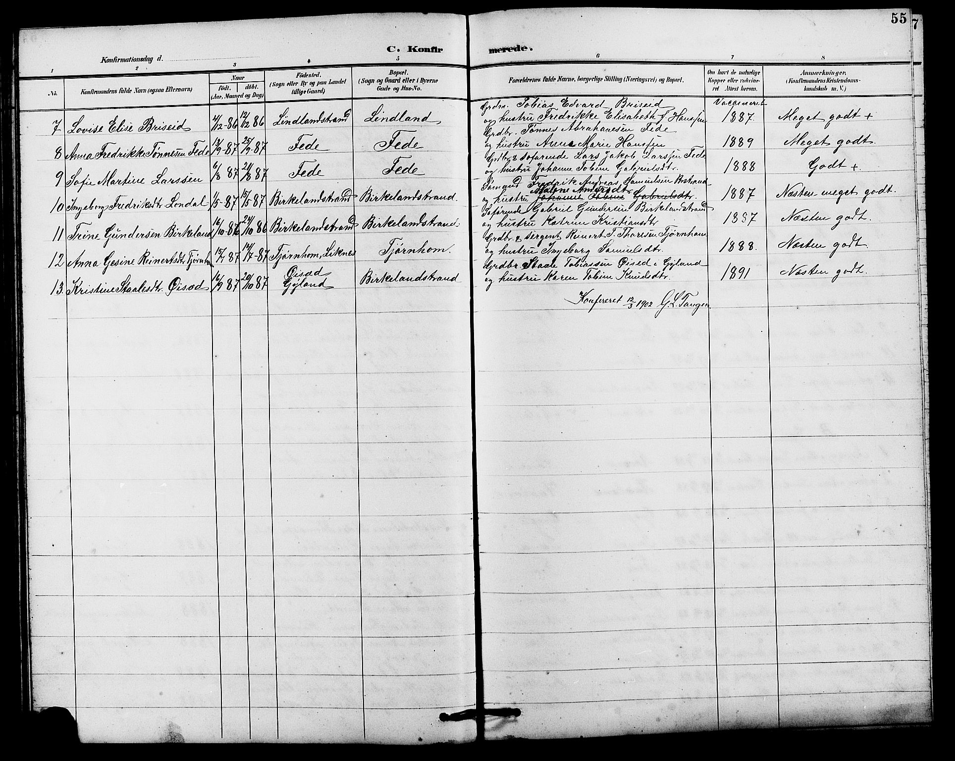 Kvinesdal sokneprestkontor, SAK/1111-0026/F/Fb/Fba/L0004: Parish register (copy) no. B 4, 1894-1909, p. 55