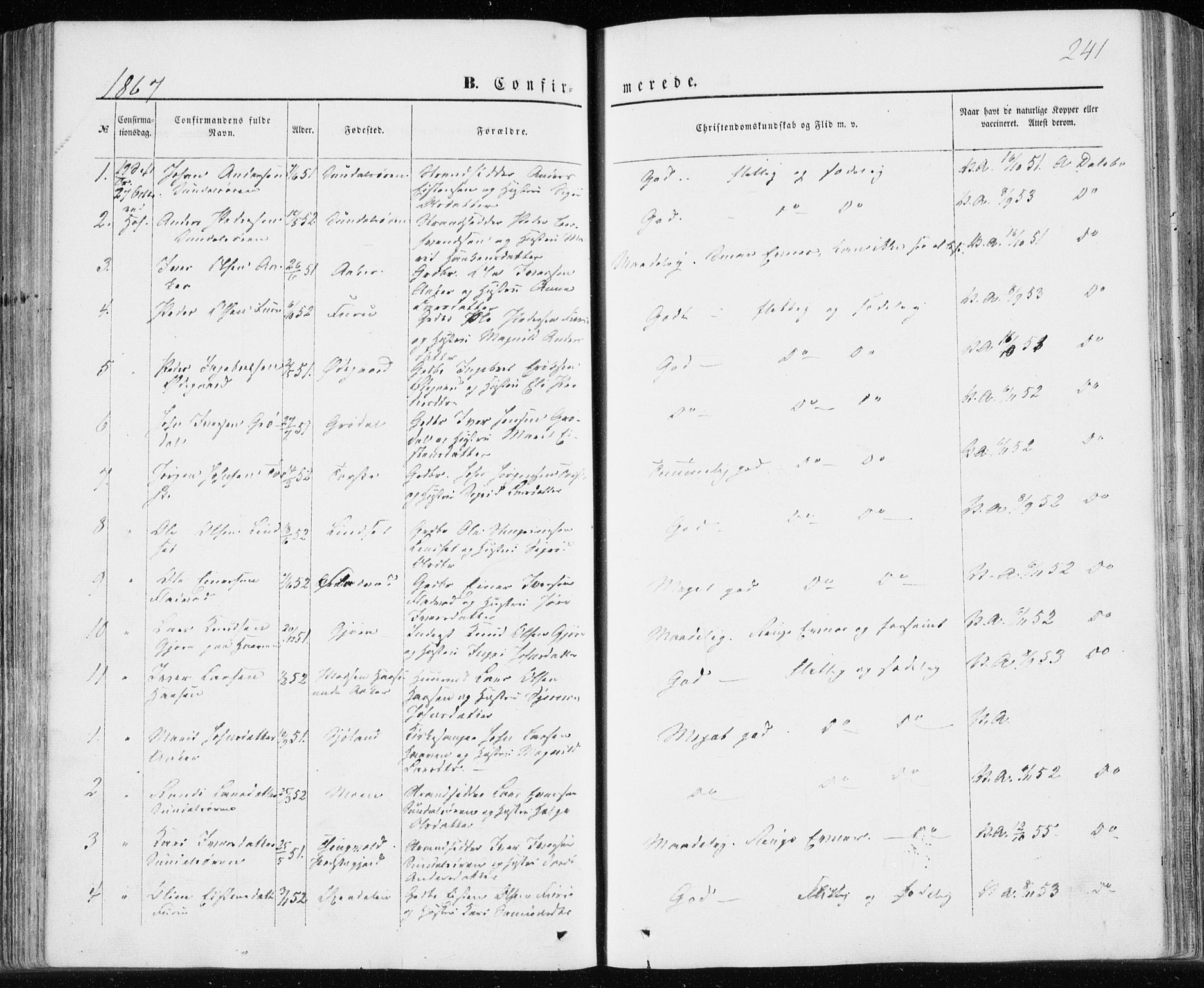 Ministerialprotokoller, klokkerbøker og fødselsregistre - Møre og Romsdal, AV/SAT-A-1454/590/L1013: Parish register (official) no. 590A05, 1847-1877, p. 241