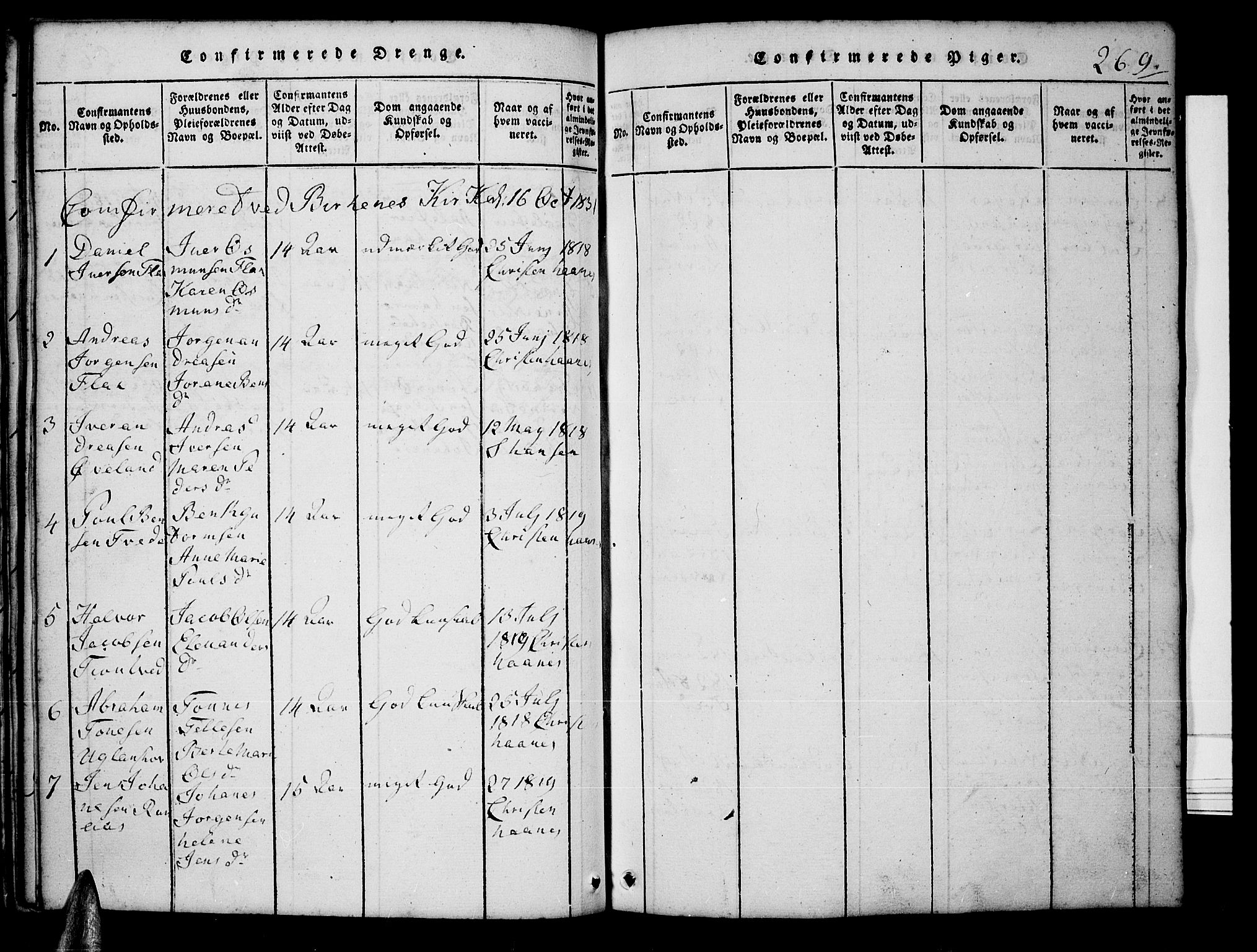 Tveit sokneprestkontor, AV/SAK-1111-0043/F/Fb/L0001: Parish register (copy) no. B 1, 1820-1834, p. 269