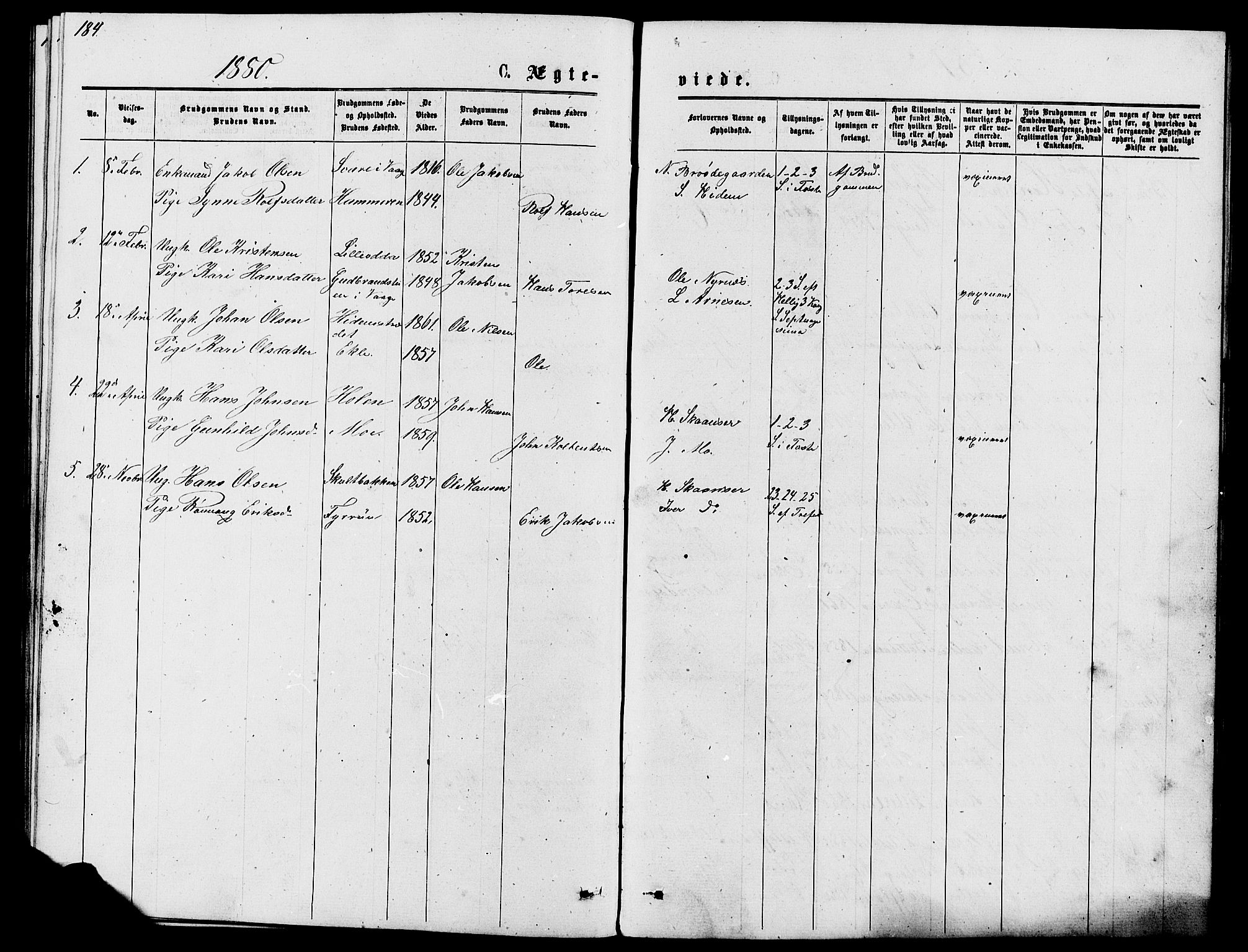 Lom prestekontor, SAH/PREST-070/L/L0005: Parish register (copy) no. 5, 1876-1901, p. 184-185