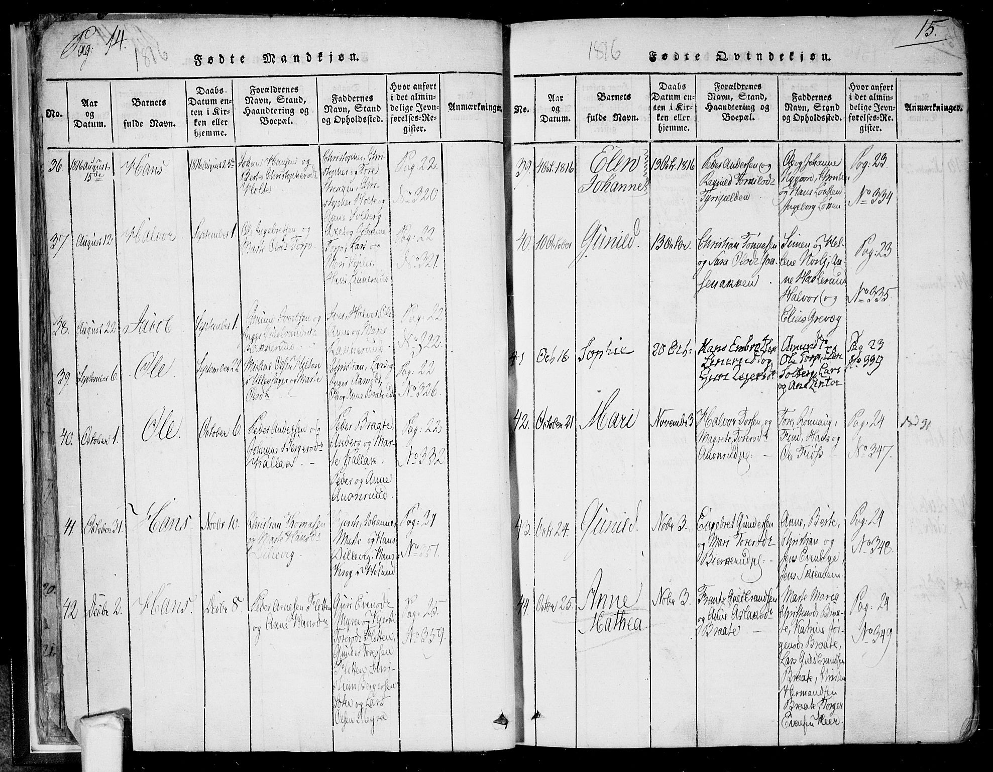 Trøgstad prestekontor Kirkebøker, AV/SAO-A-10925/F/Fa/L0006: Parish register (official) no. I 6, 1815-1844, p. 14b-15a