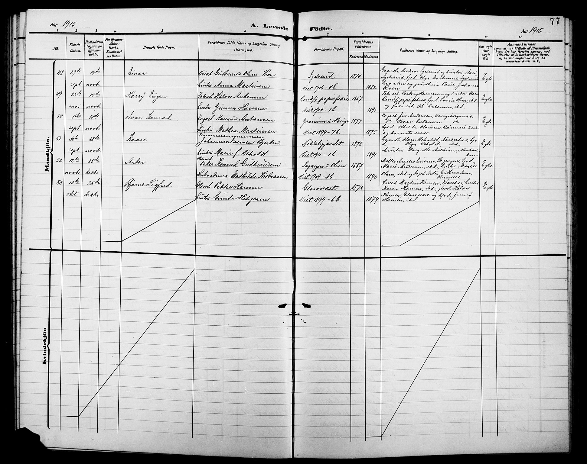 Jevnaker prestekontor, SAH/PREST-116/H/Ha/Hab/L0004: Parish register (copy) no. 4, 1907-1918, p. 77