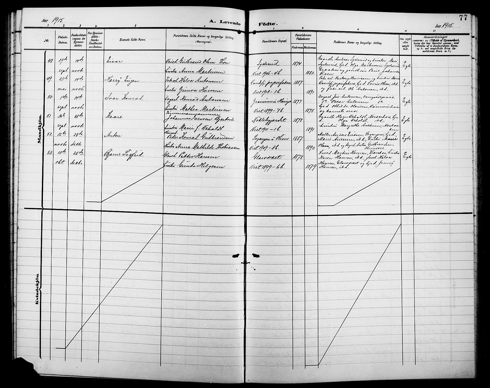 Jevnaker prestekontor, AV/SAH-PREST-116/H/Ha/Hab/L0004: Parish register (copy) no. 4, 1907-1918, p. 77