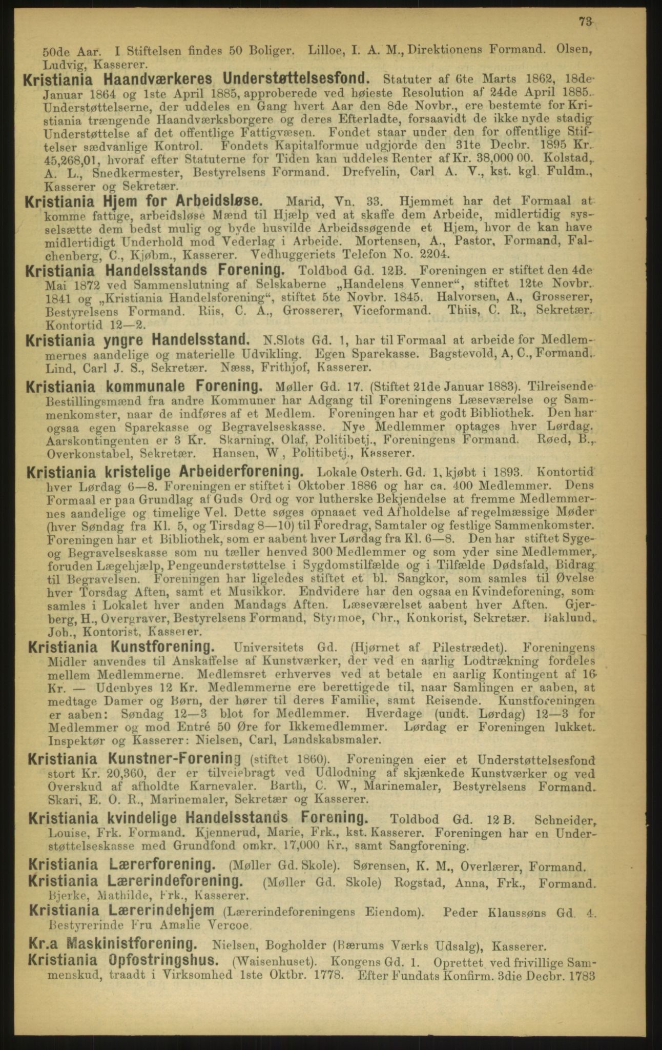 Kristiania/Oslo adressebok, PUBL/-, 1897, p. 73