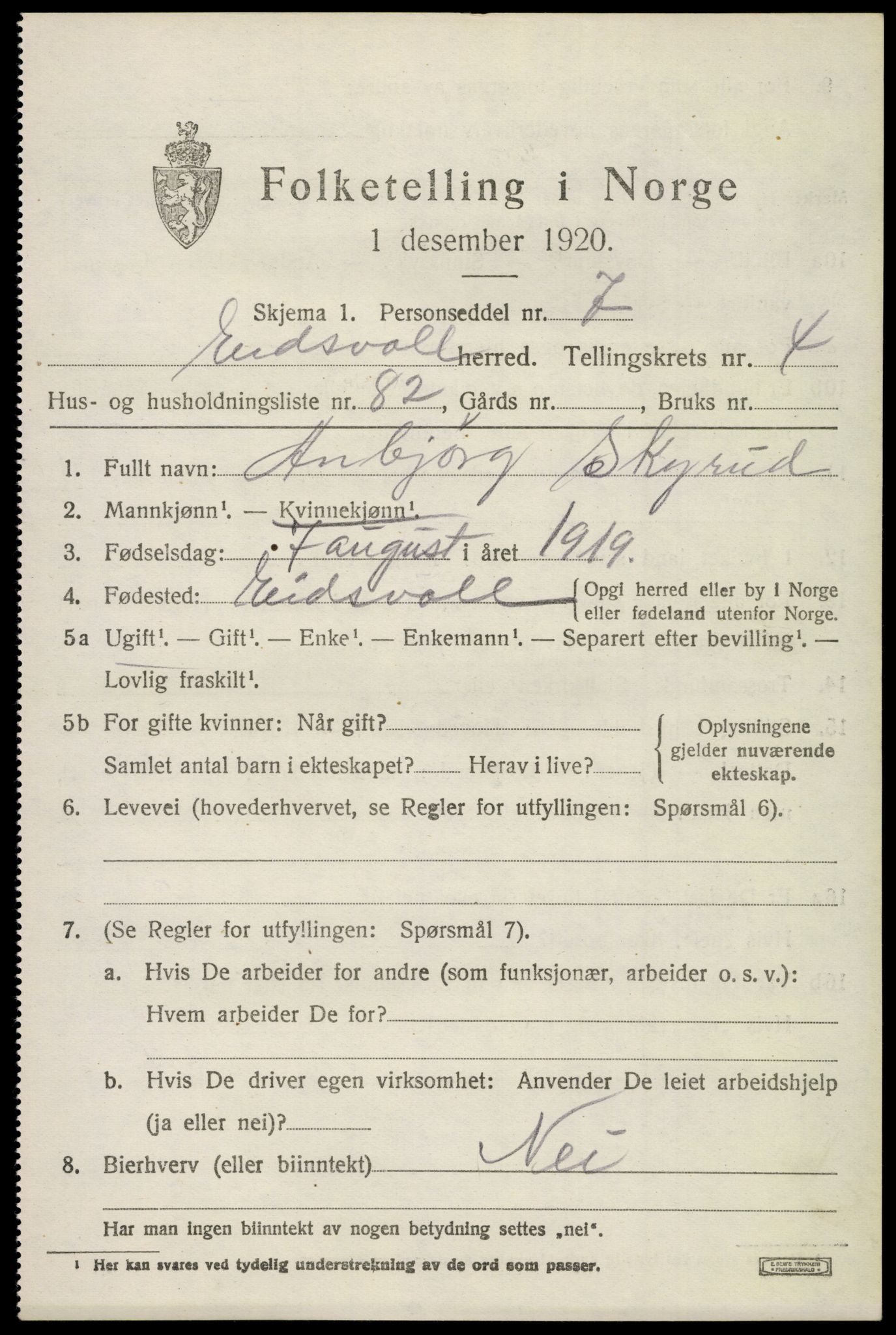 SAO, 1920 census for Eidsvoll, 1920, p. 10051