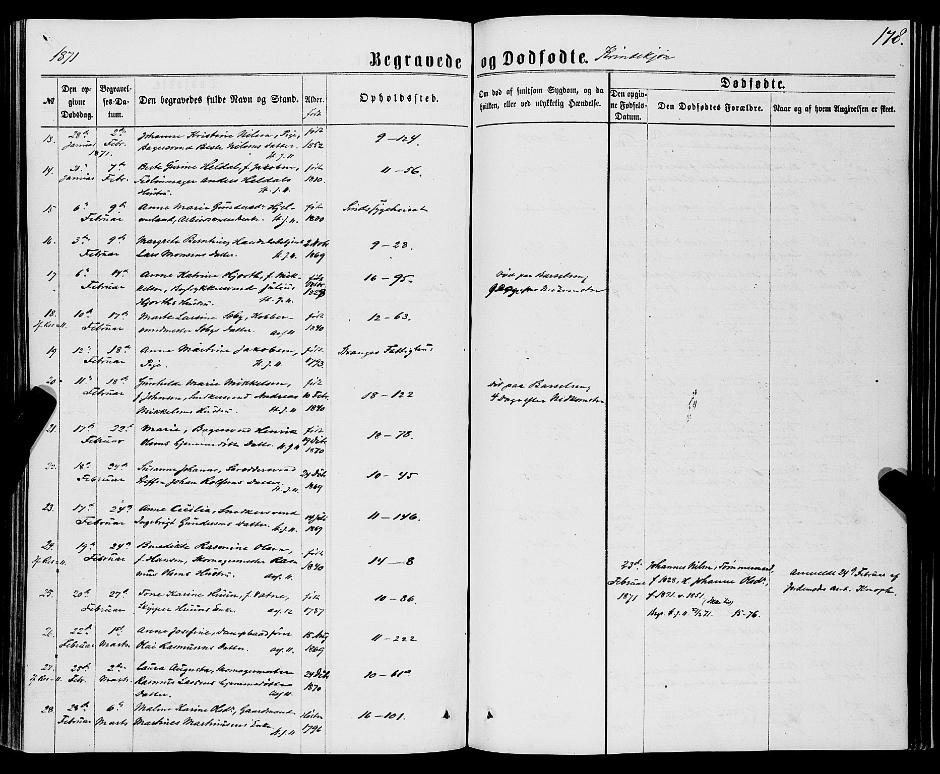 Domkirken sokneprestembete, SAB/A-74801/H/Haa/L0042: Parish register (official) no. E 3, 1863-1876, p. 178