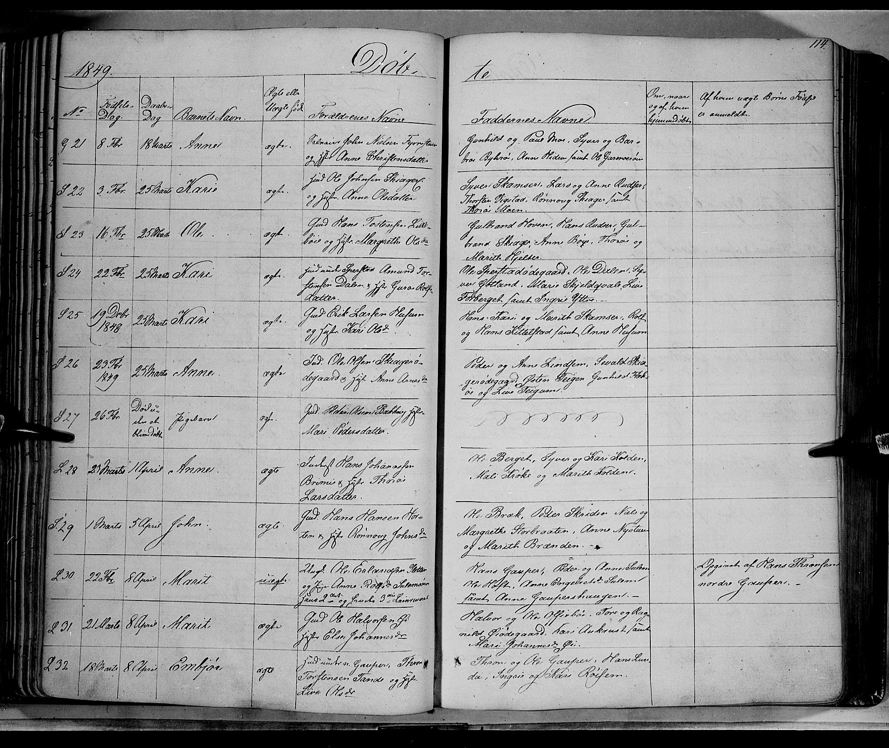 Lom prestekontor, SAH/PREST-070/K/L0006: Parish register (official) no. 6A, 1837-1863, p. 114