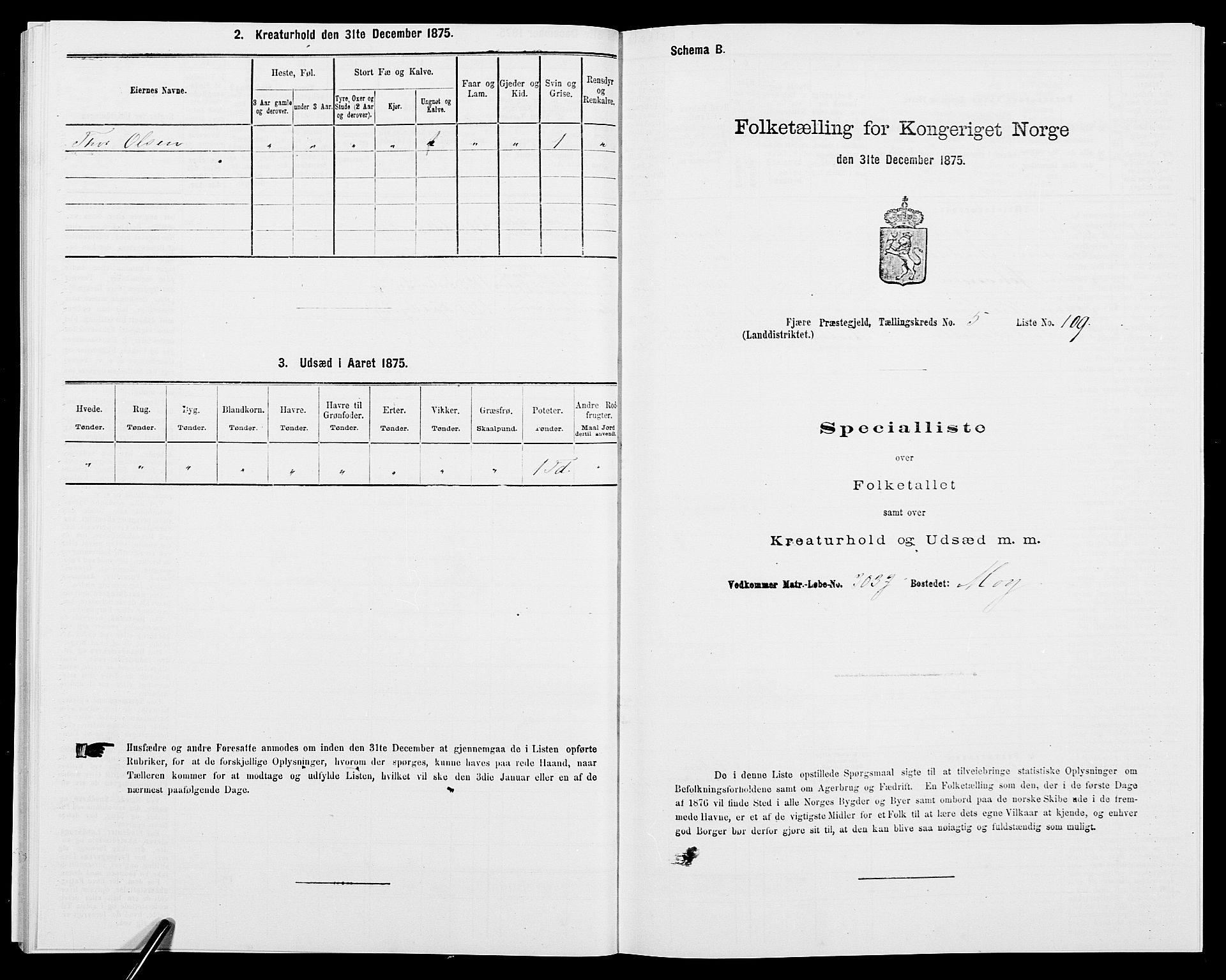 SAK, 1875 census for 0923L Fjære/Fjære, 1875, p. 1364