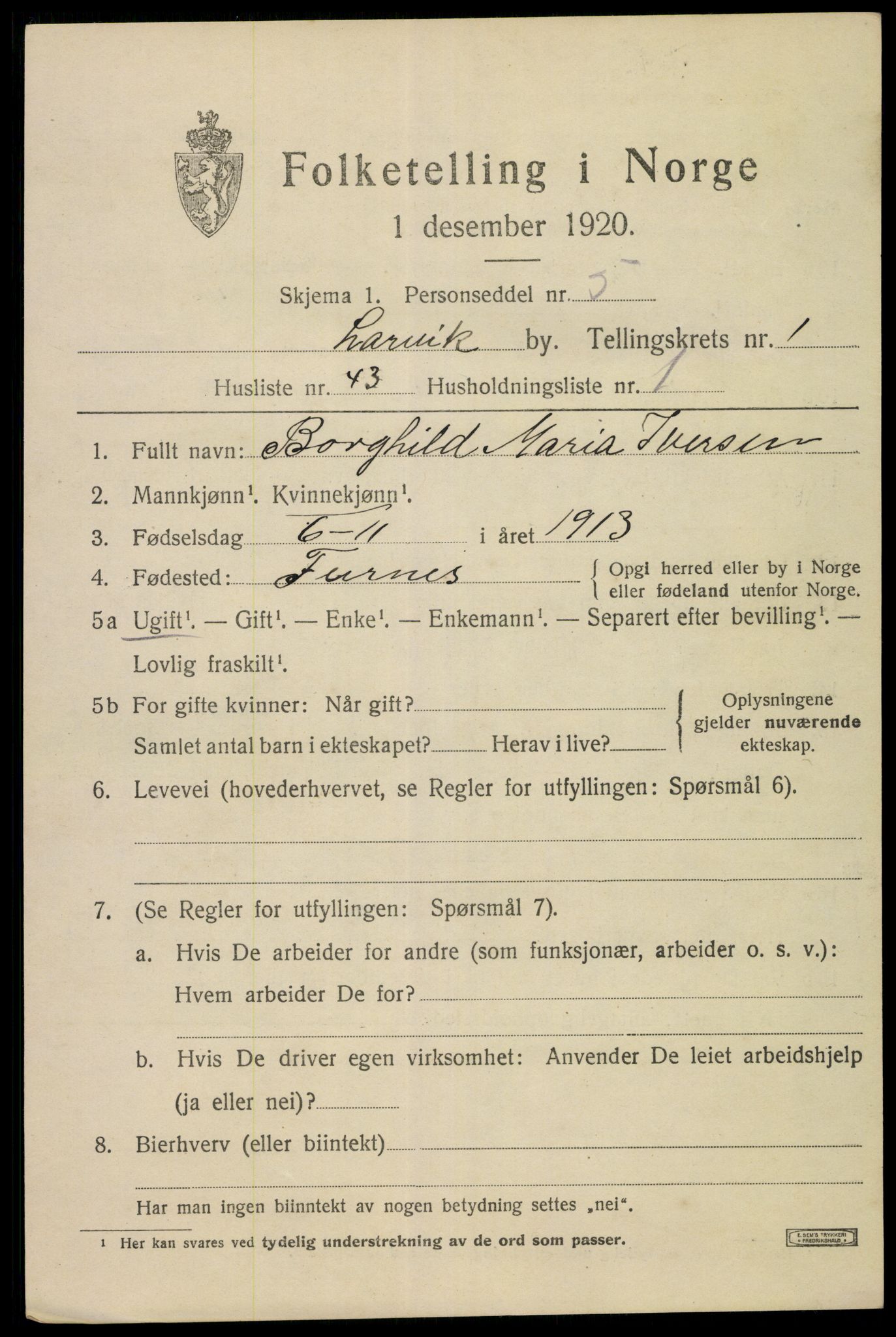 SAKO, 1920 census for Larvik, 1920, p. 9274