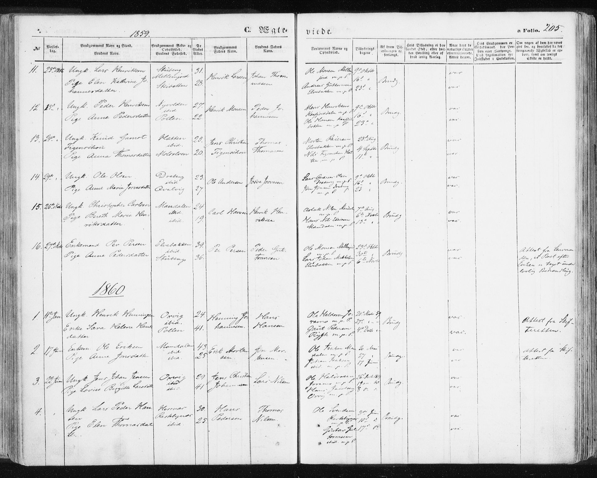 Lyngen sokneprestembete, SATØ/S-1289/H/He/Hea/L0005kirke: Parish register (official) no. 5, 1859-1869, p. 205