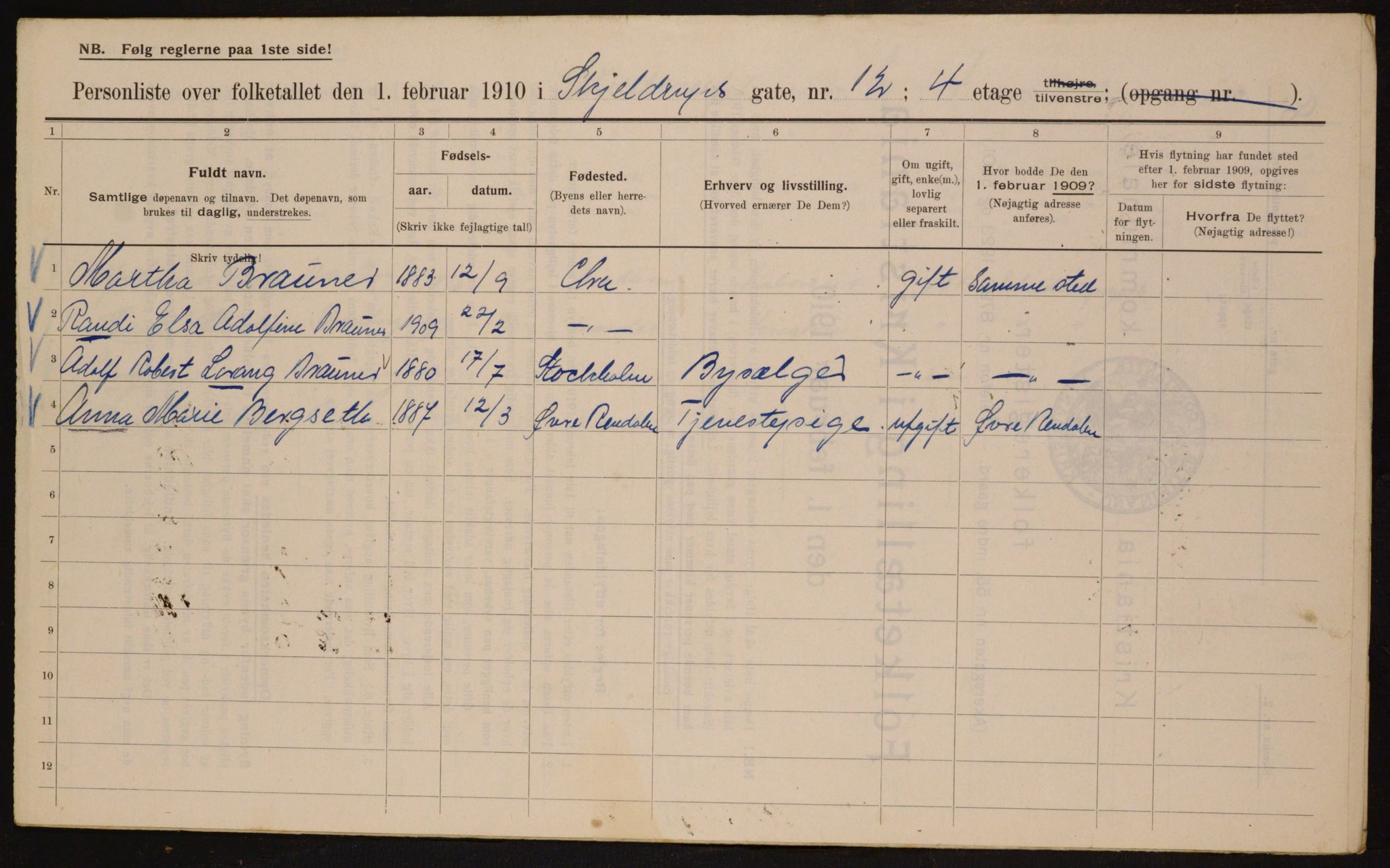 OBA, Municipal Census 1910 for Kristiania, 1910, p. 91383